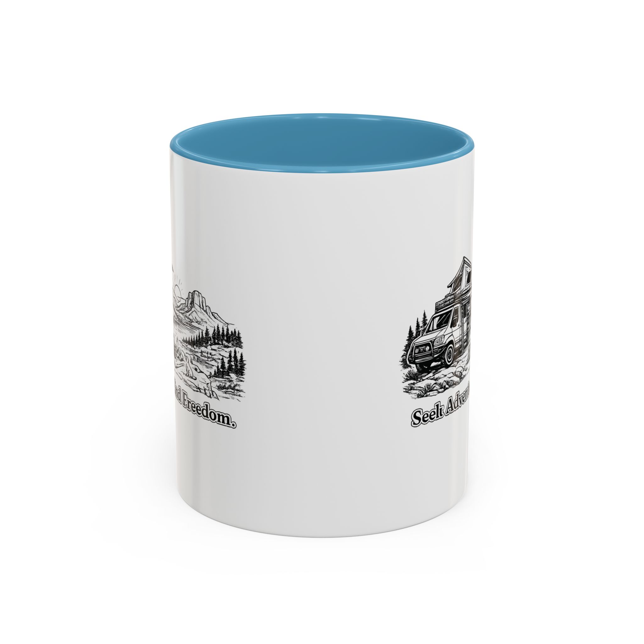 Accent Coffee Mug (11, 15oz) — "Seek Adventure, Find Freedom" Design Minimal-Line