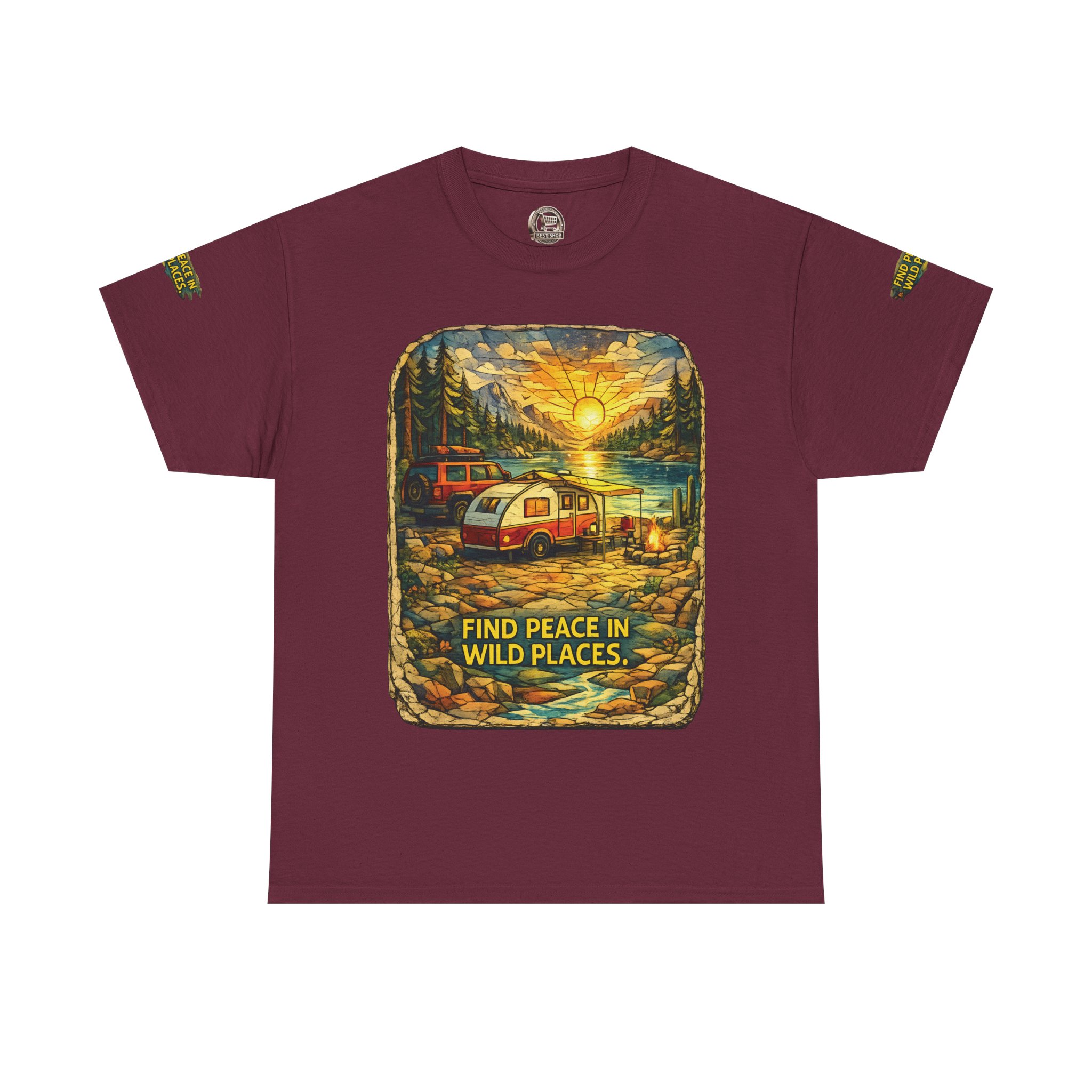 Unisex Heavy Cotton Tee — "Find Peace In Wild Places" Design Cubic-Line