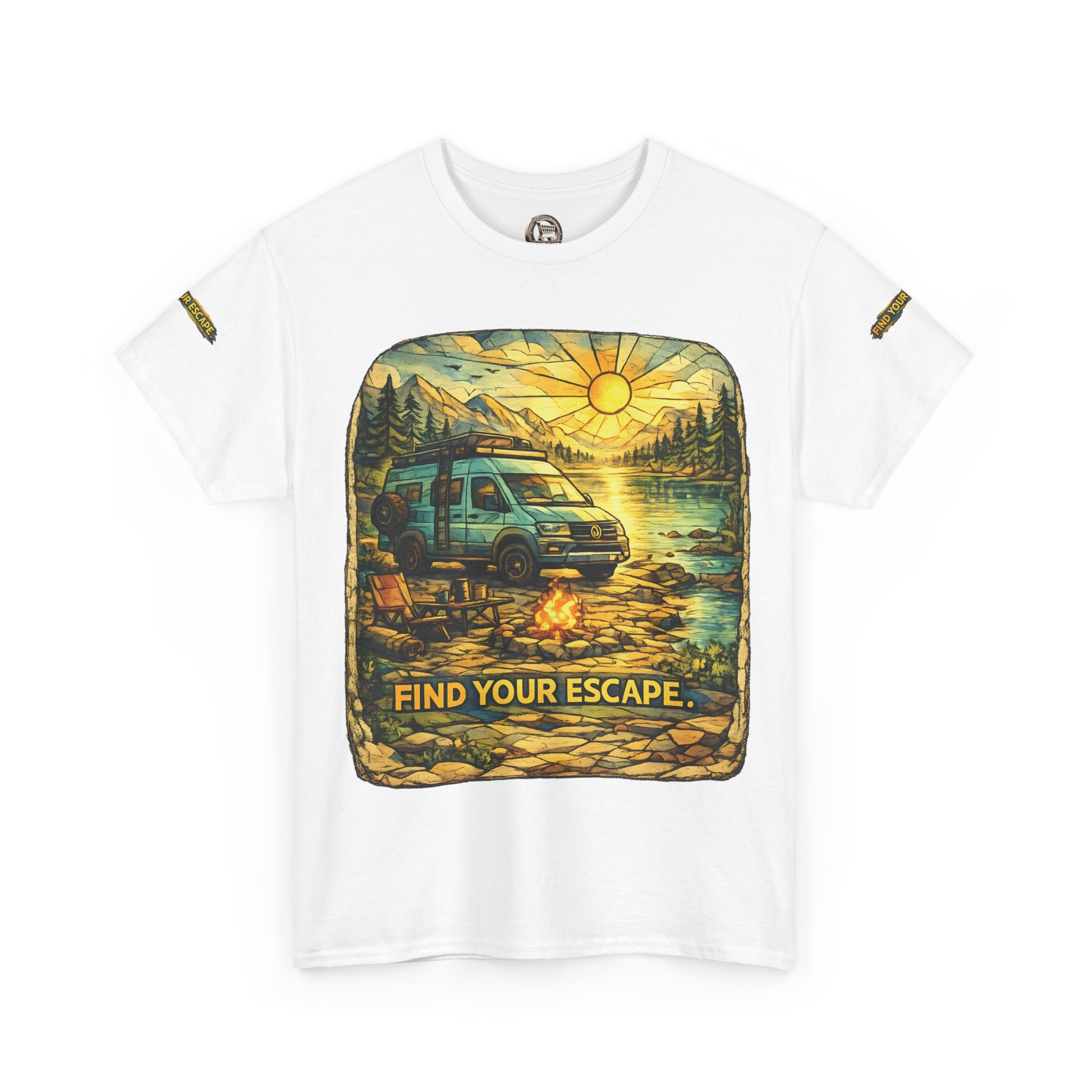 Unisex Heavy Cotton Tee — "Find Your Escape" Design Cubic-Line