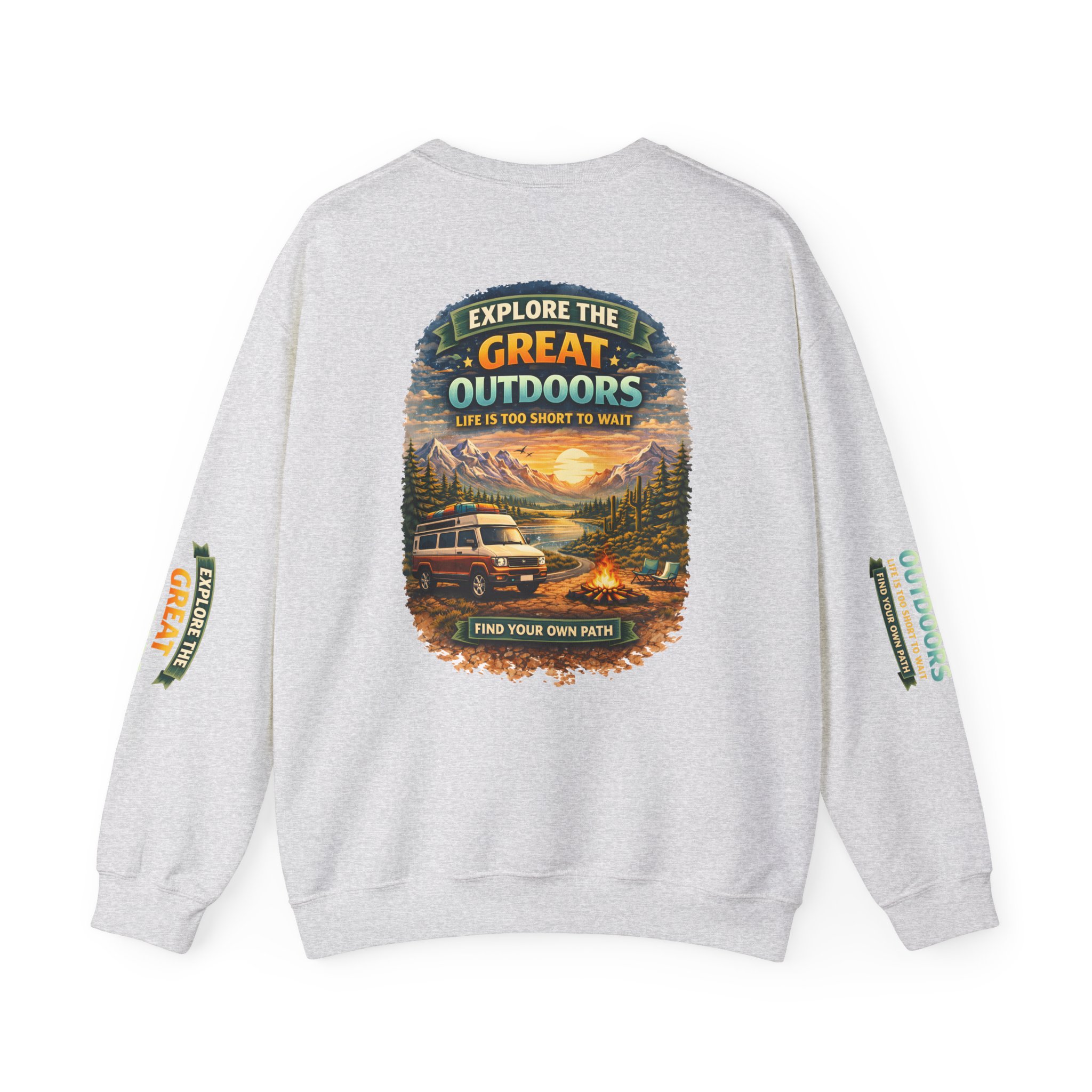 Unisex Heavy Blend™ Crewneck Sweatshirt — "Explore The Great Outdoors" Design Scenic-Line