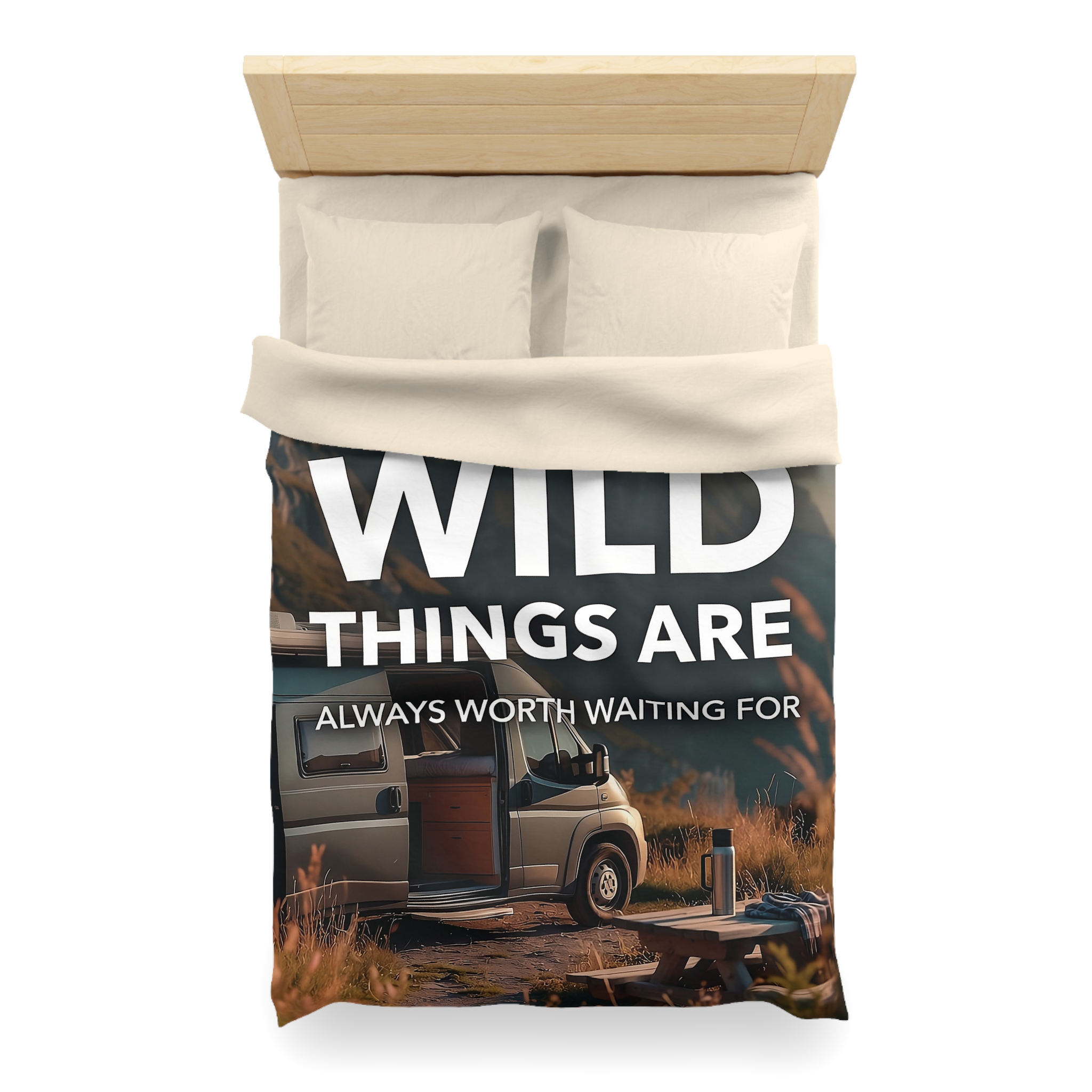 Duvet Cover — "Wild Things Are Always Worth Waiting For" Scenic Camper Bedroom Decor