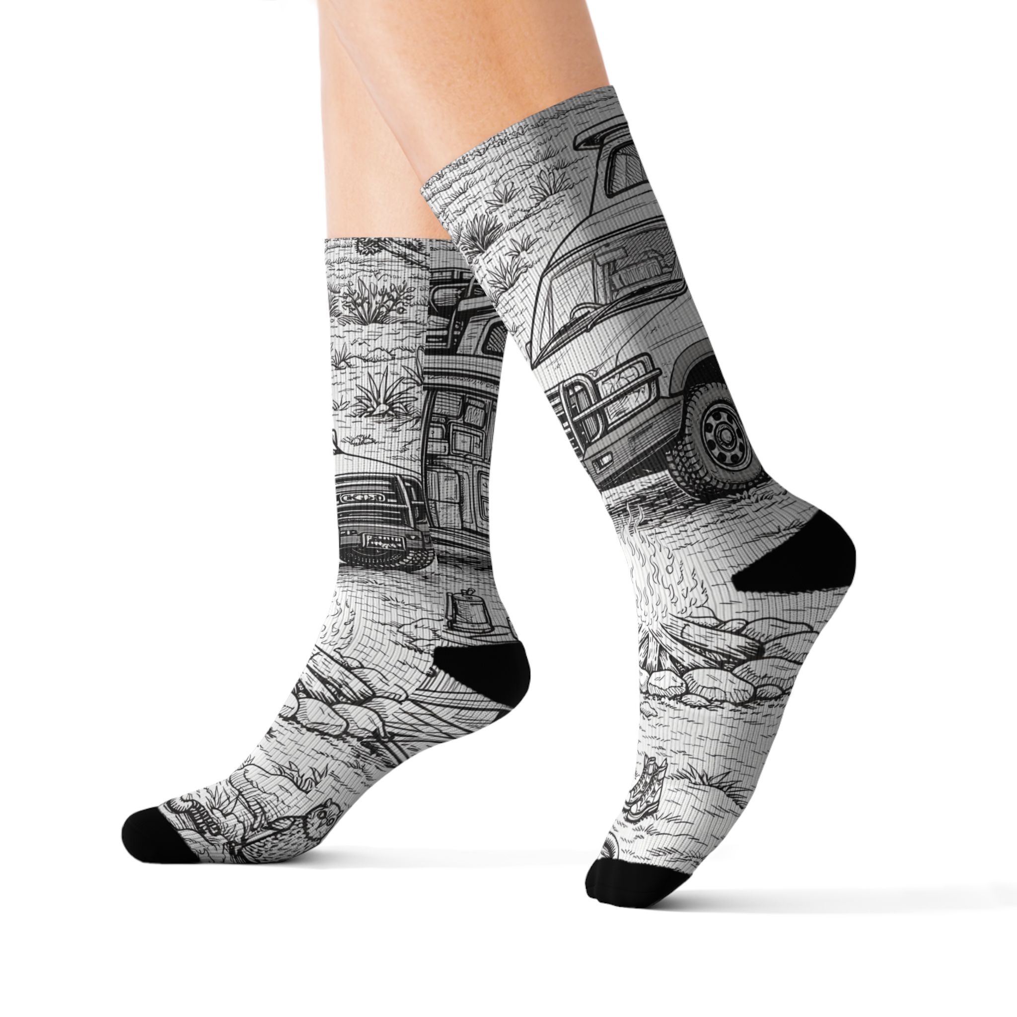 Sublimation Socks — Retro Camper Roadtrip Crew Socks