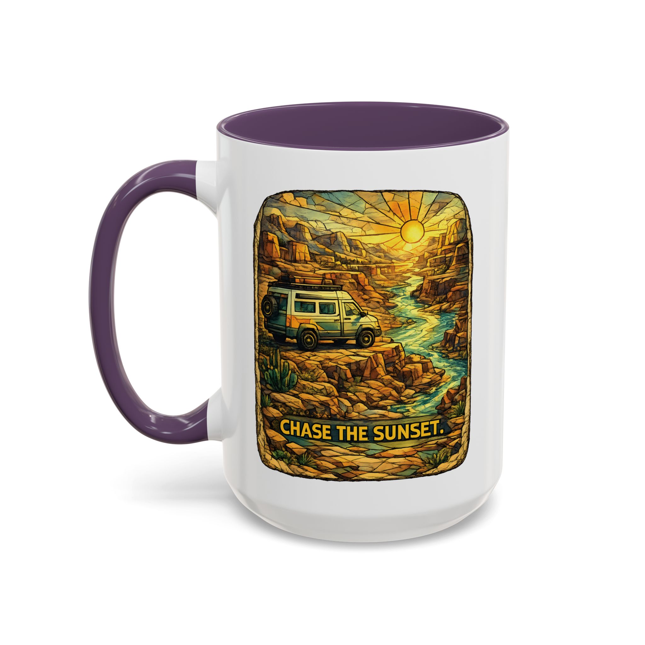 Accent Coffee Mug (11, 15oz) — "Chase The Sunset" Design Cubic-Line