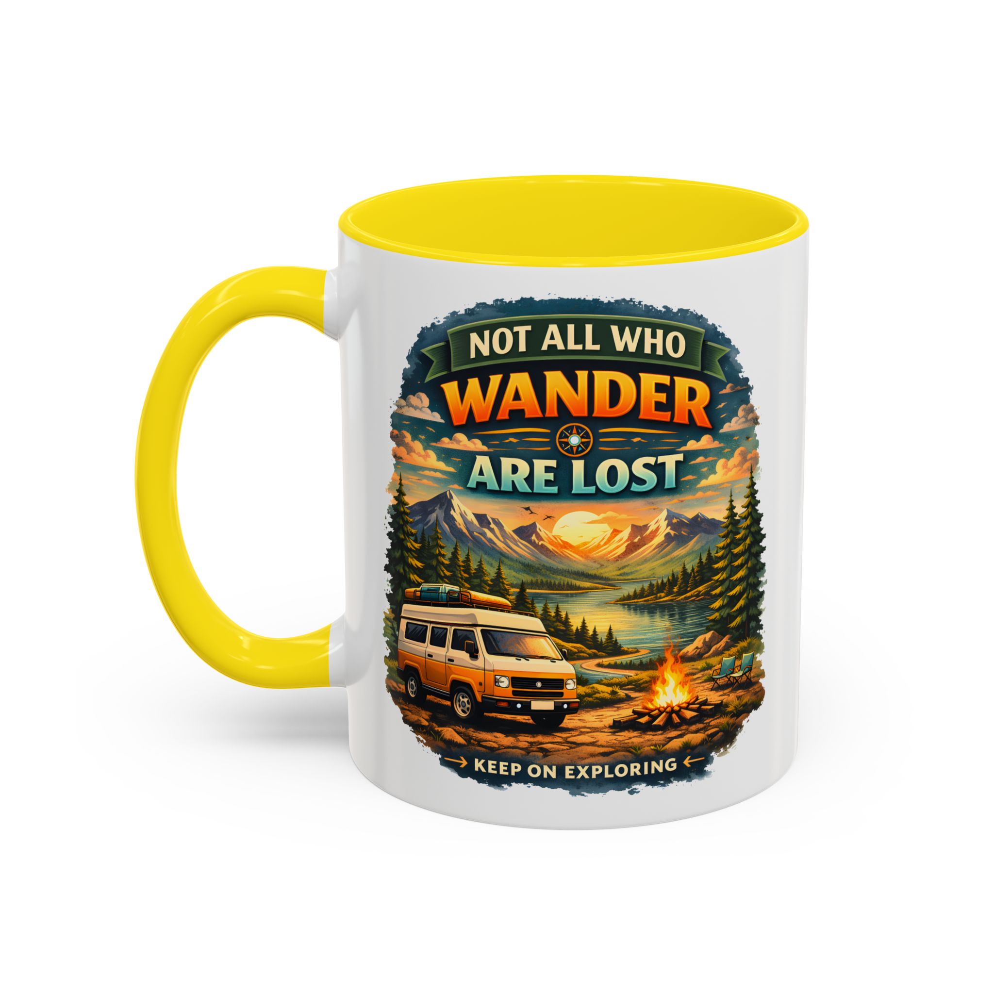 Accent Coffee Mug (11, 15oz) — "Not All Who Wander Are Lost" Design Scenic-Line