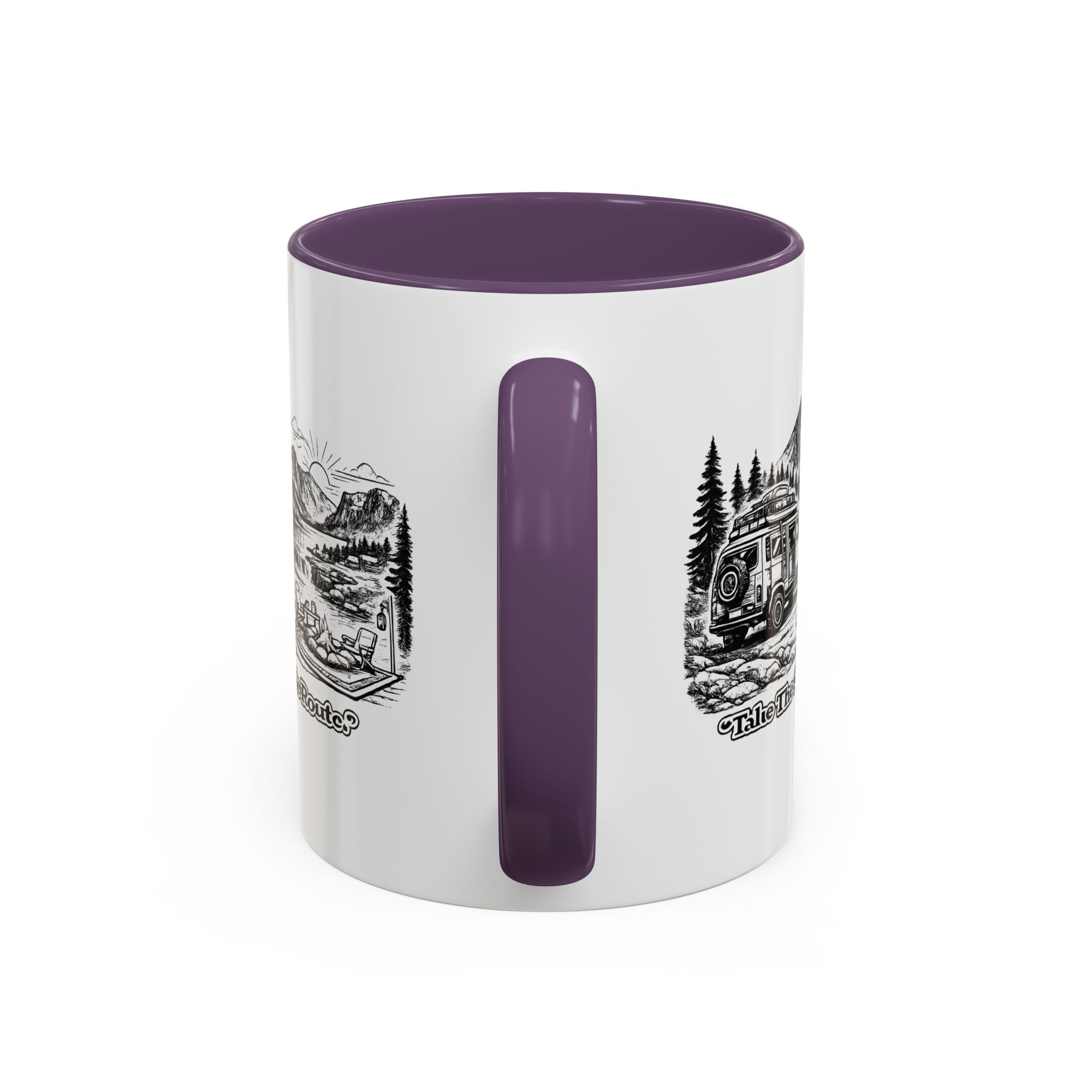 Accent Coffee Mug (11, 15oz) — "Take The Scenic Route" Design Minimal-Line