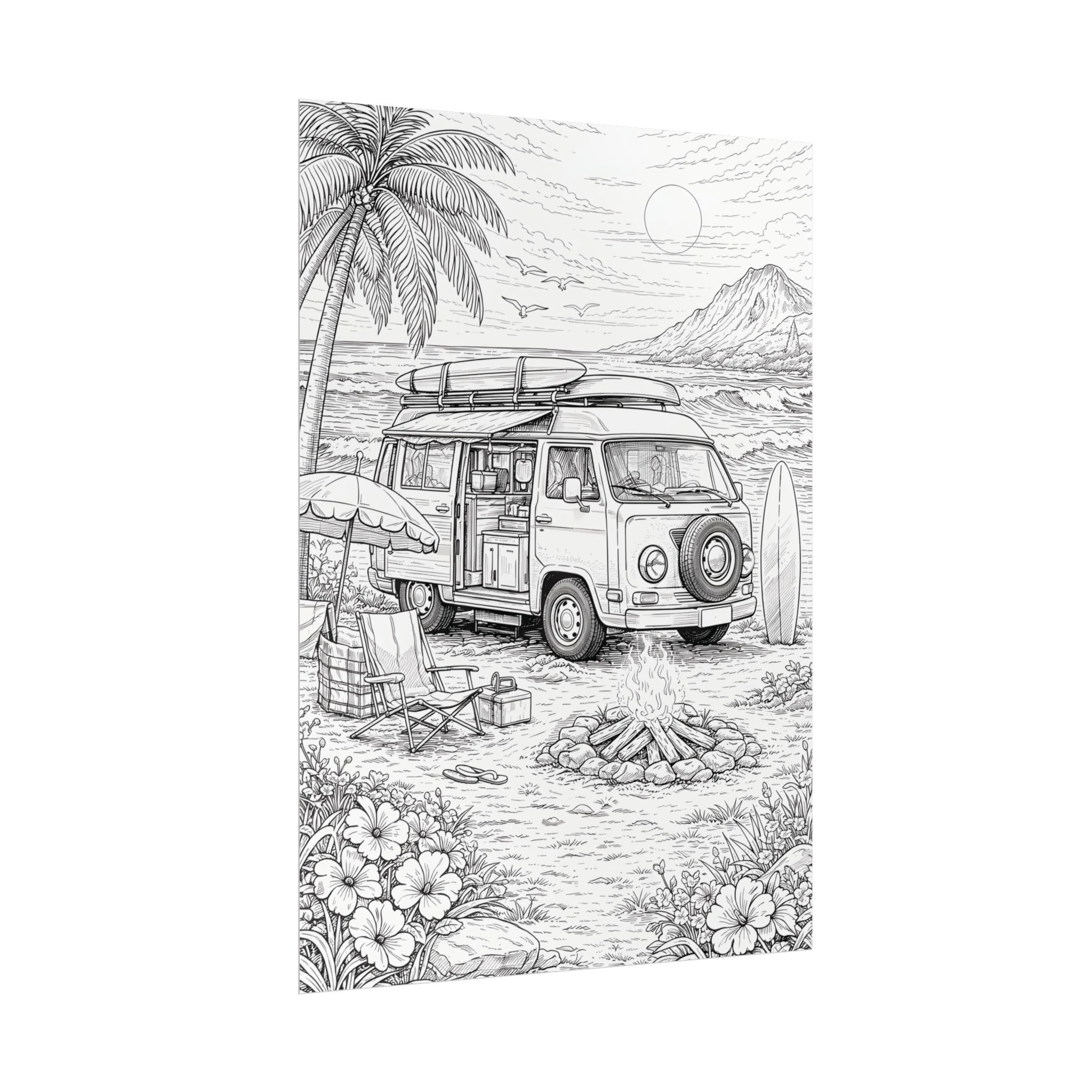 Campervan Poster — Vintage RV Camping Landscape Wall Art