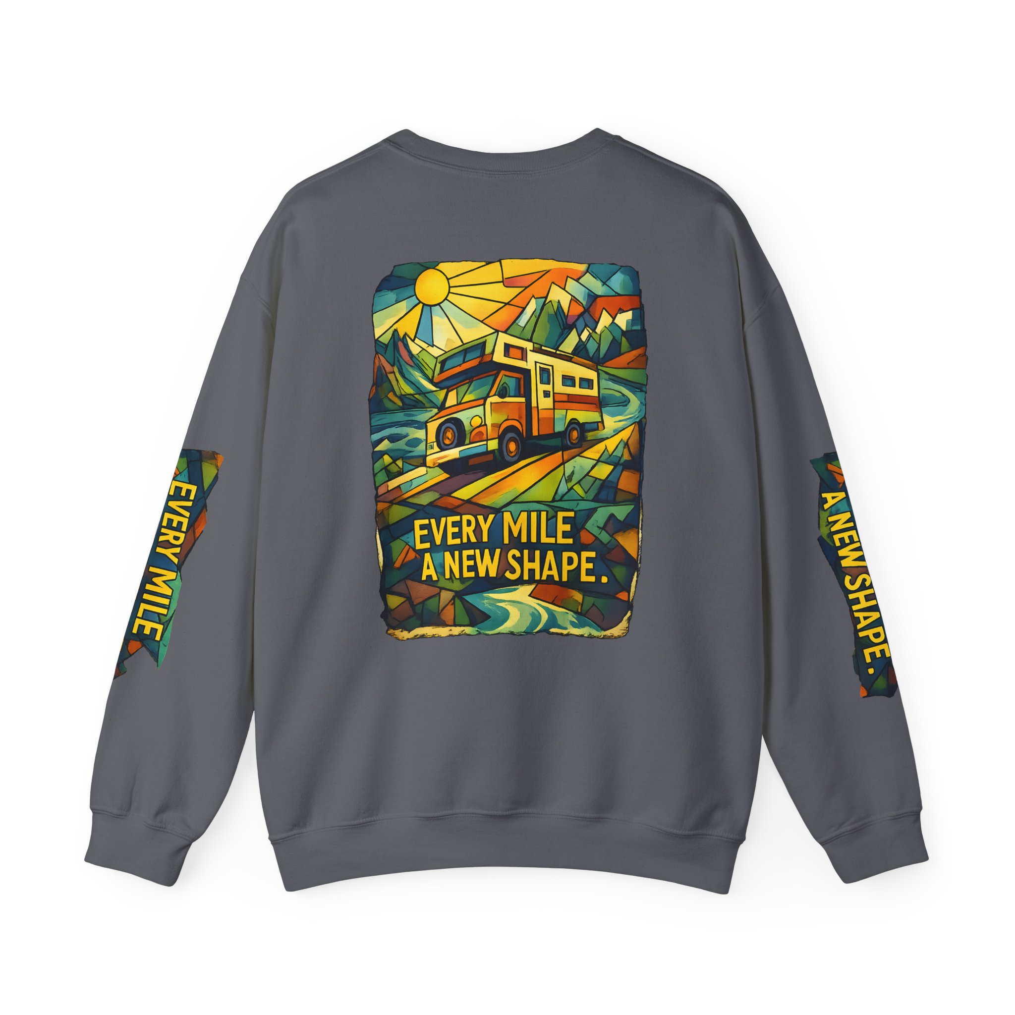Unisex Heavy Blend™ Crewneck Sweatshirt — "Every Mile A New Shape" Design Cubic-Line