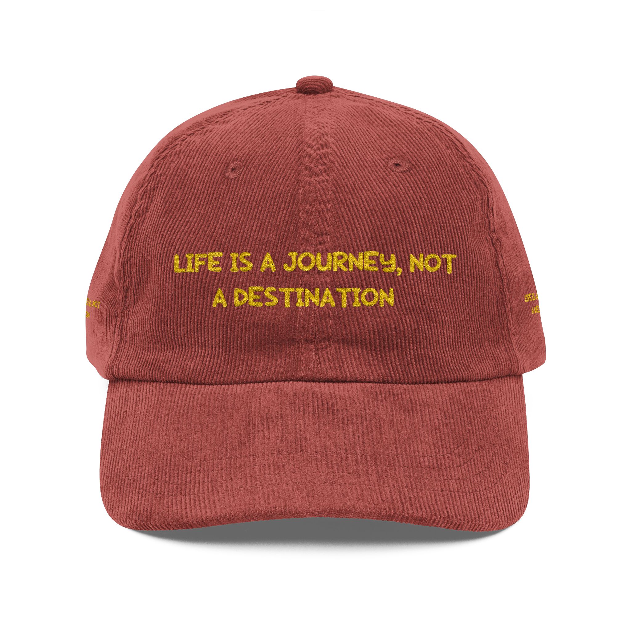 7043926270689913698_2048-1.jpeg Vintage Corduroy Cap (Embroidery) — "Life Is A Journey, Not A Destination " Embroidered Hat