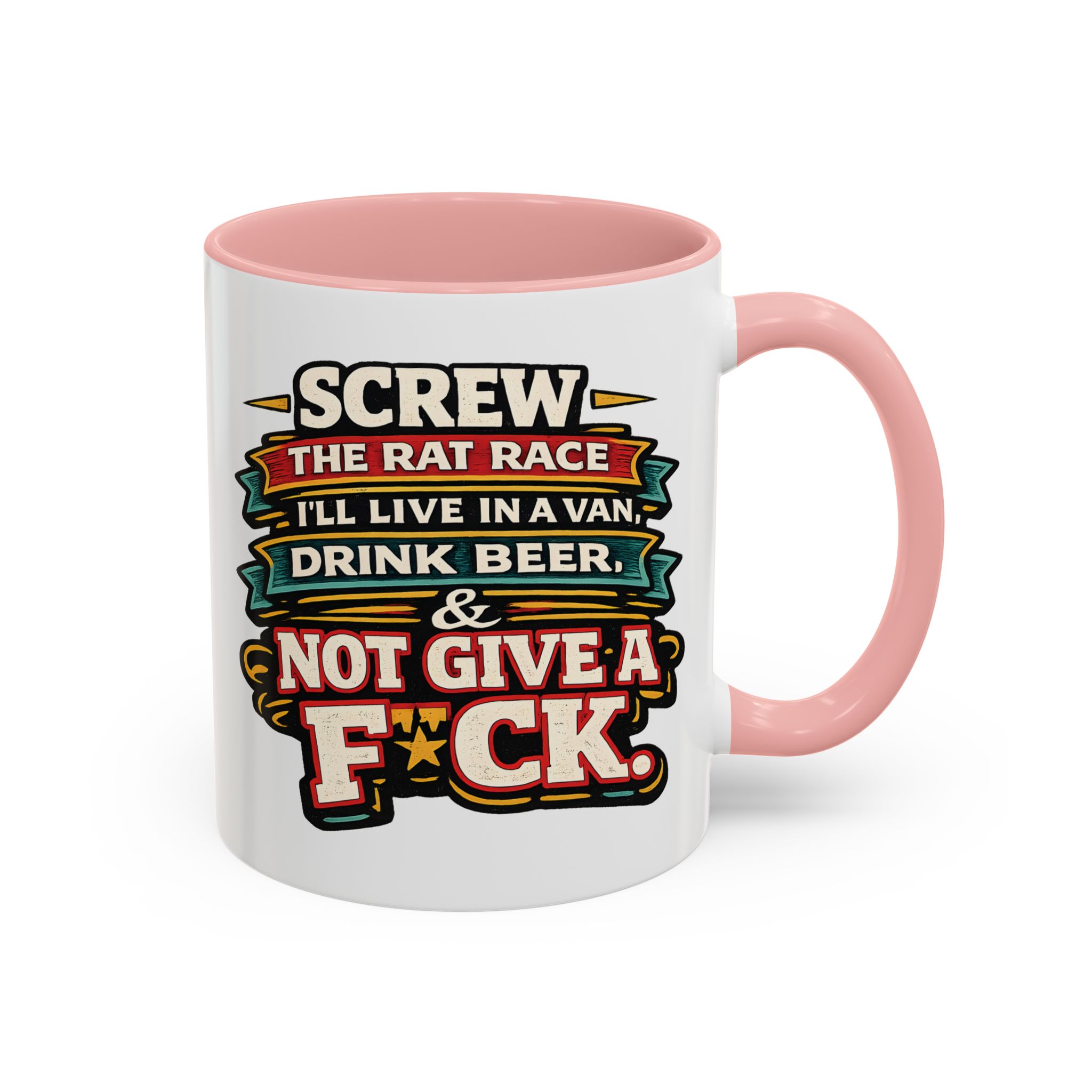 Accent Coffee Mug (11, 15oz) — "Screw The Rat Race" Design F**K-Line