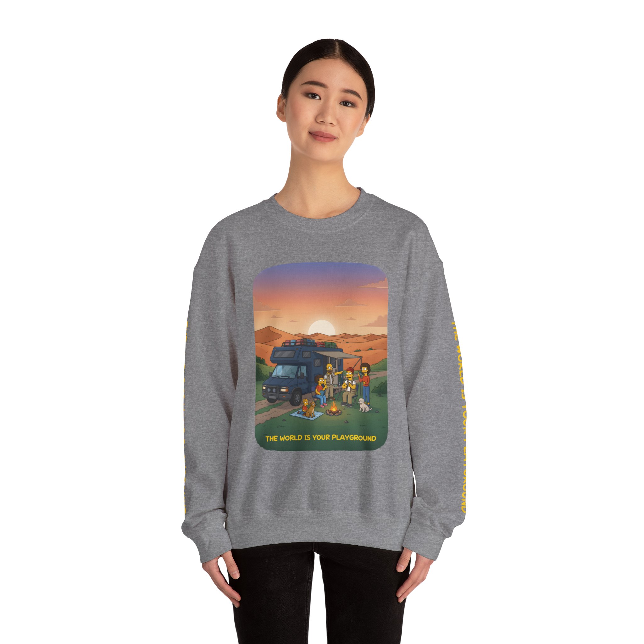 Unisex Heavy Blend™ Crewneck Sweatshirt — "The World Is Your playground" Design Sitcom-Line