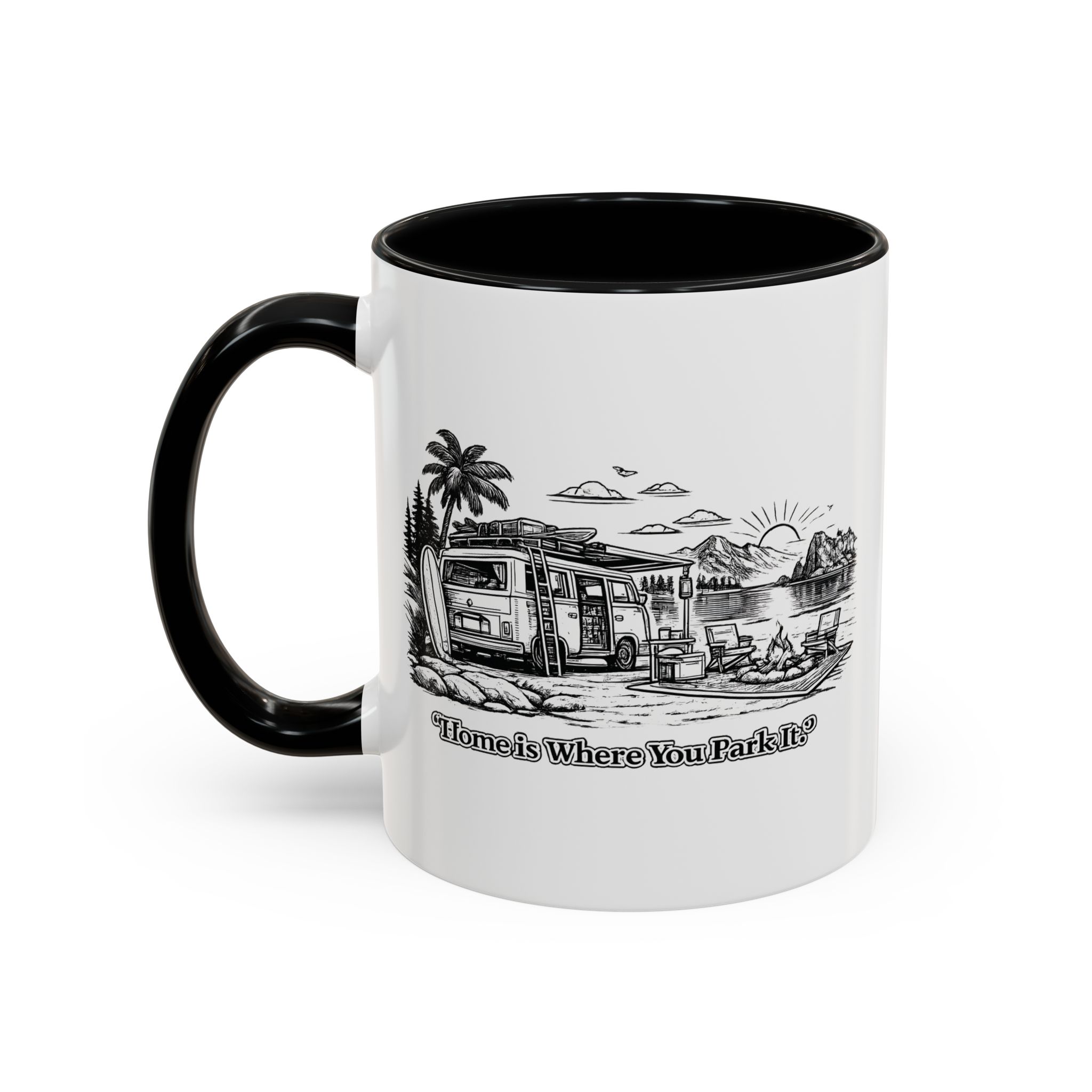 Accent Coffee Mug (11, 15oz) — "Home Is Where You Park It" Design Minimal-Line