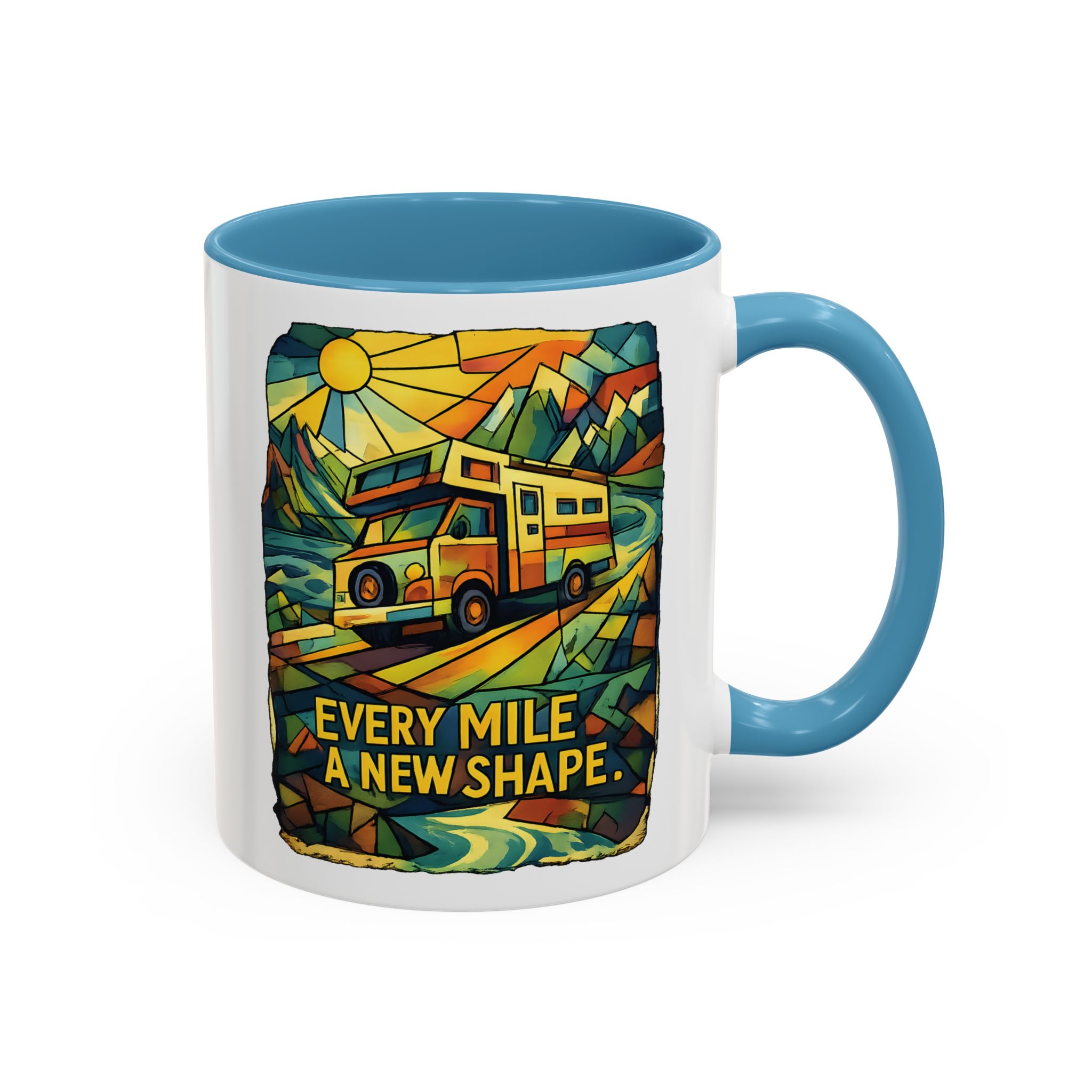 7058020185690803173_2048.jpeg Accent Coffee Mug (11, 15oz) — "Every Mile A New Shape" Design Cubic-Line