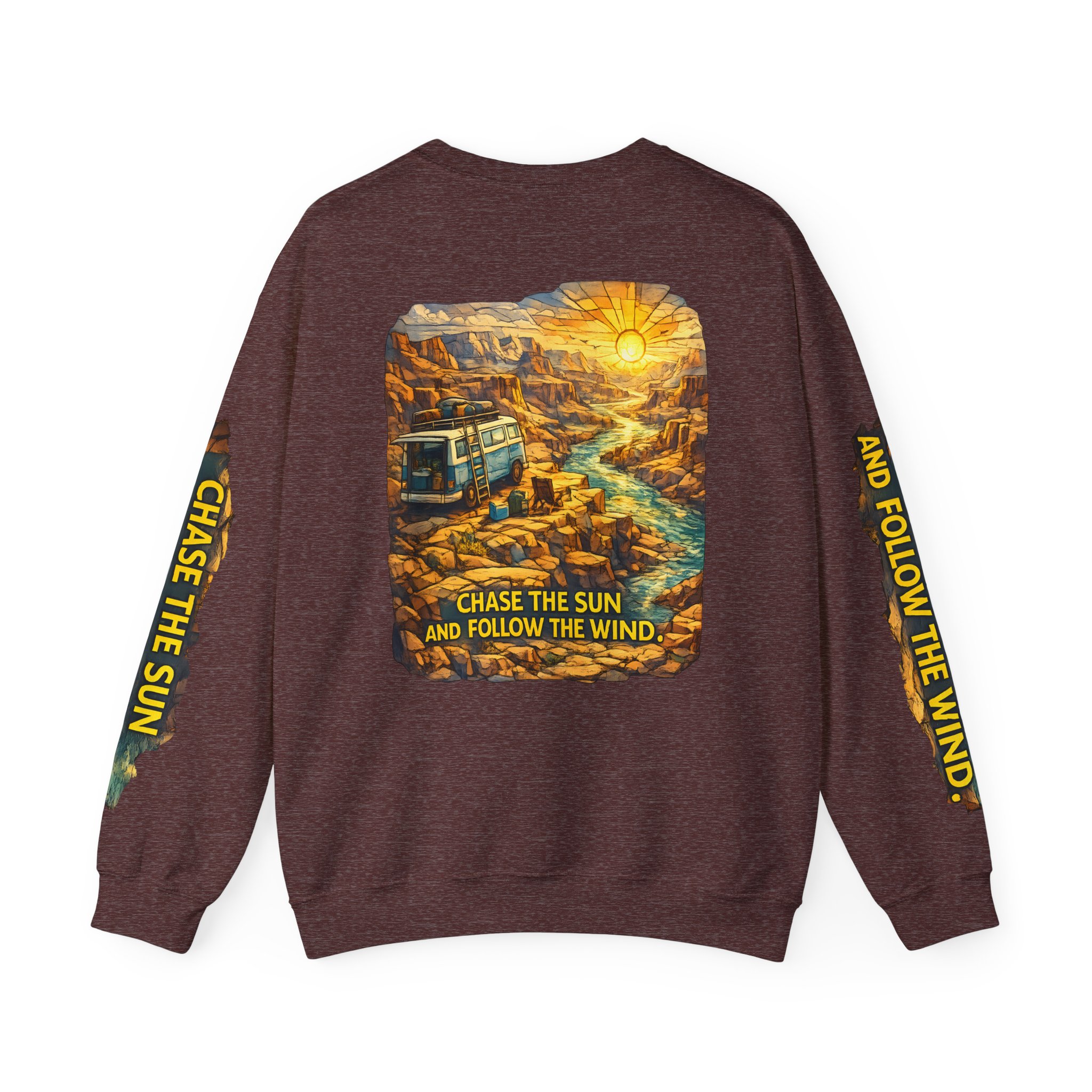 7060202890879494551_2048.jpeg Unisex Heavy Blend™ Crewneck Sweatshirt — "Chase The Sun And Follow The Wind" Design Cubic-Line