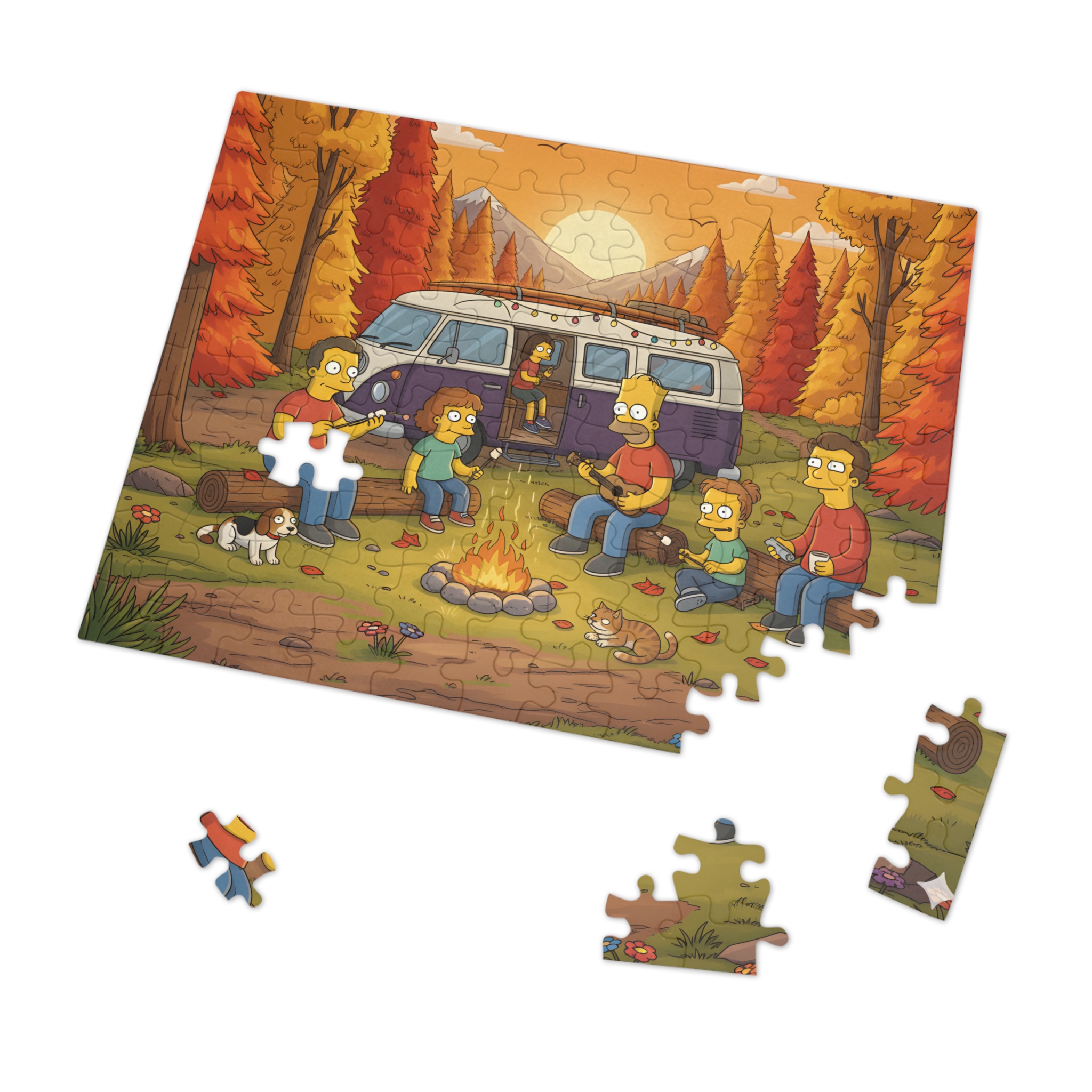 Jigsaw Puzzle with Tin — Autumn Van Bonfire Scene