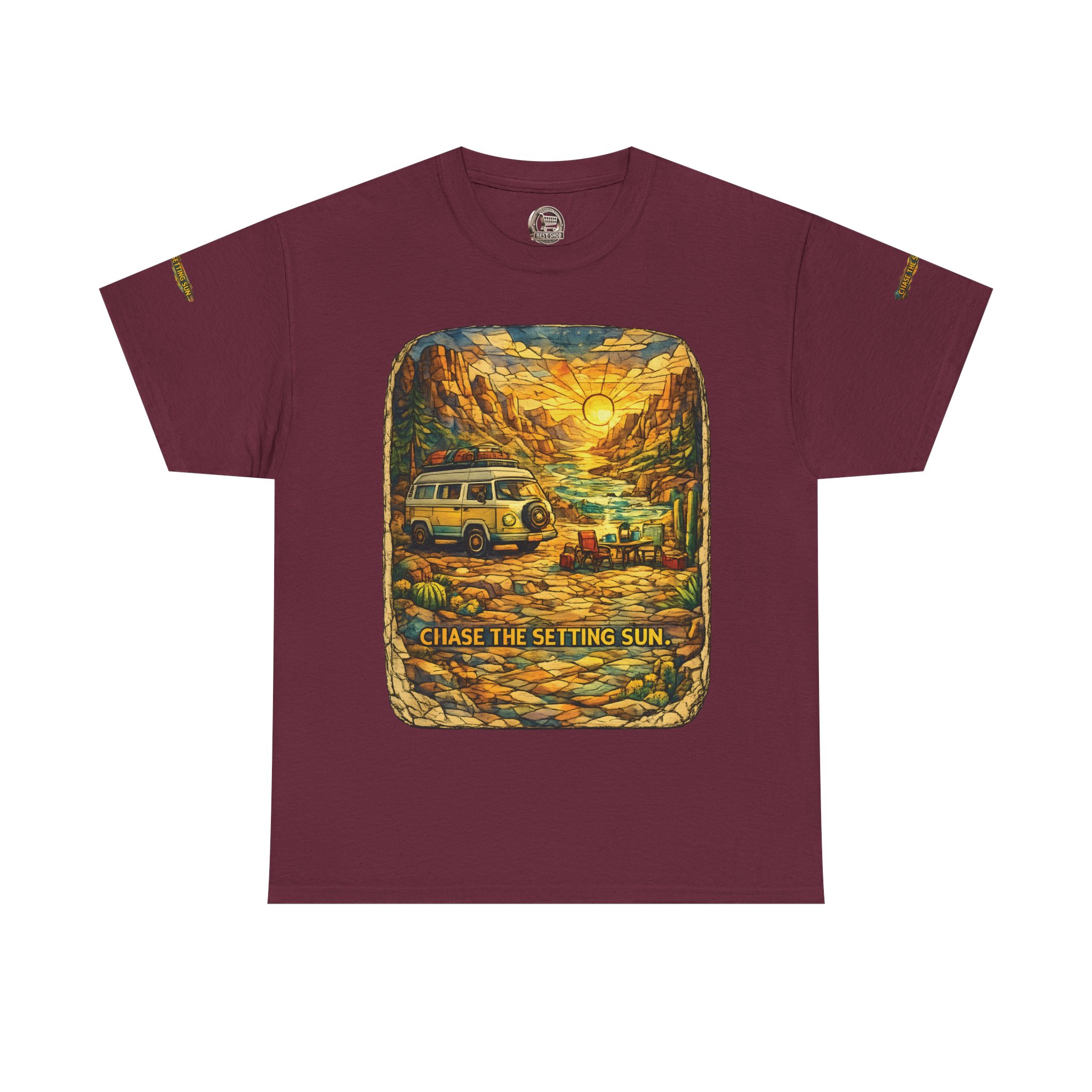 Unisex Heavy Cotton Tee — "Chase The Settings Sun" Design Cubic-Line