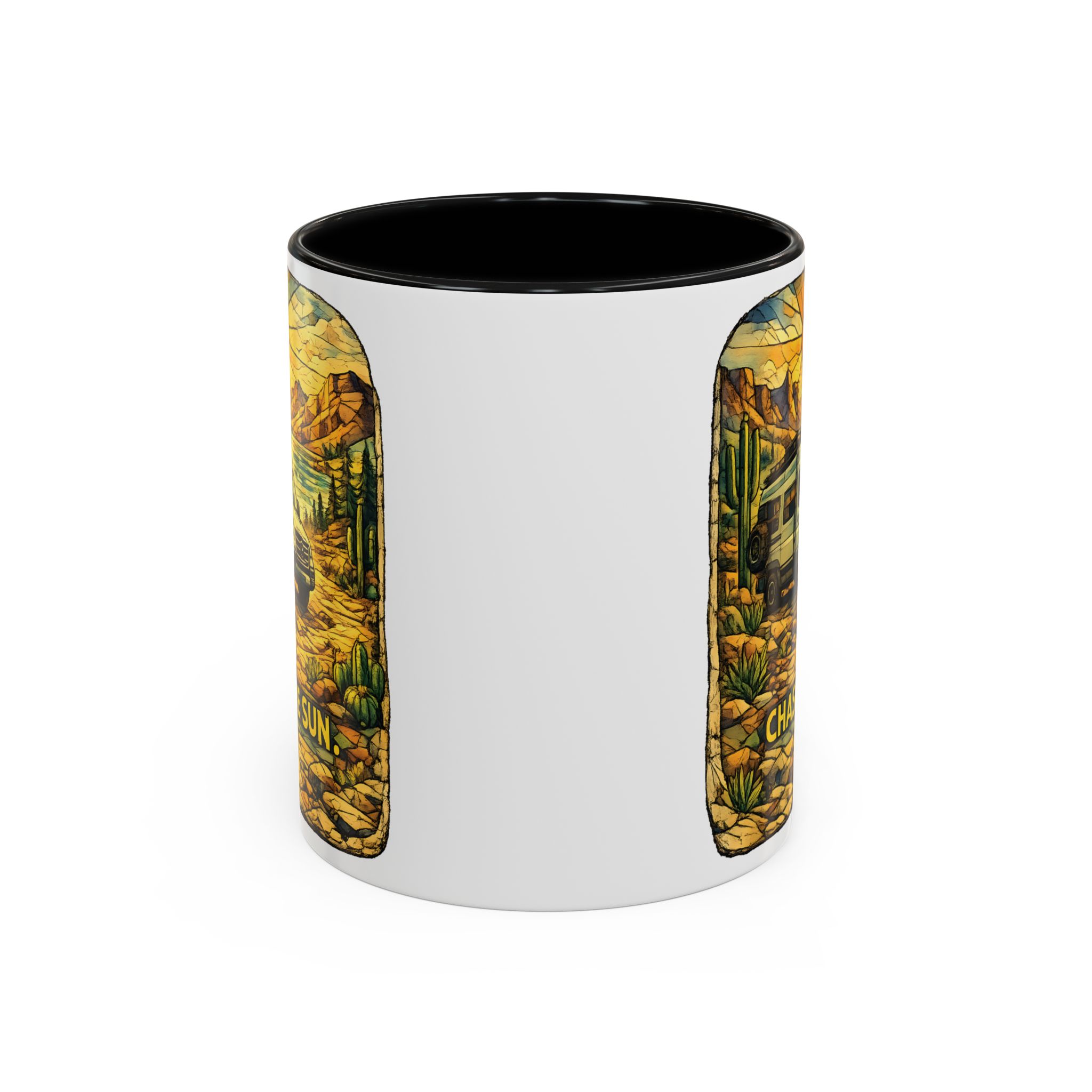 Accent Coffee Mug (11, 15oz) — "Chase The Sun" Design Cubic-Line