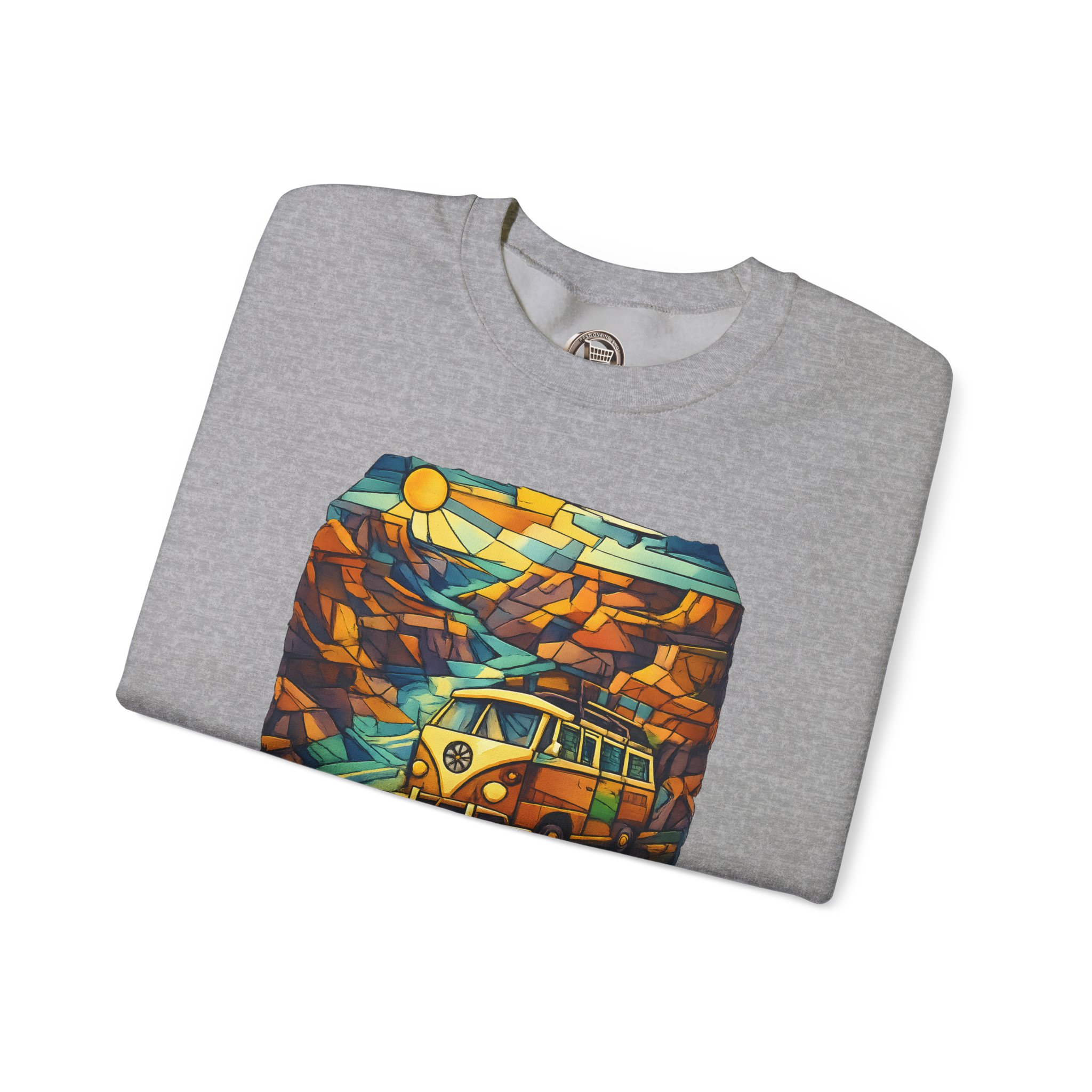 Unisex Heavy Blend™ Crewneck Sweatshirt — "The Road Is A Fragmented Landscape" Design Cubic-Line
