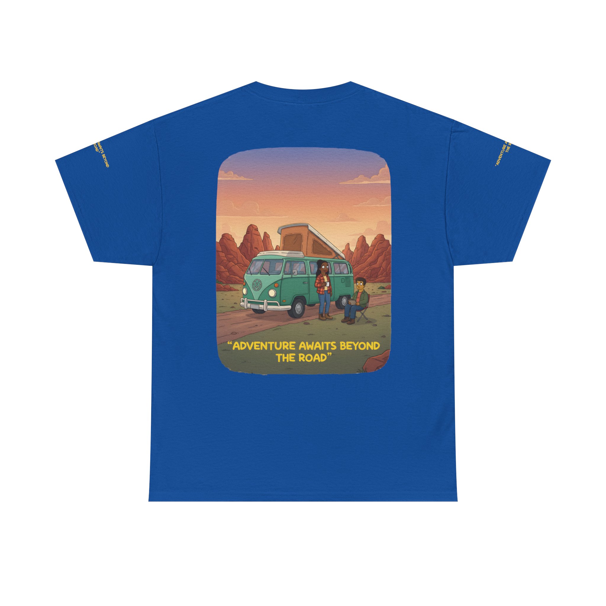 Unisex Heavy Cotton Tee — "Adventure Awaits Beyond The Road" Design Sitcom-Line