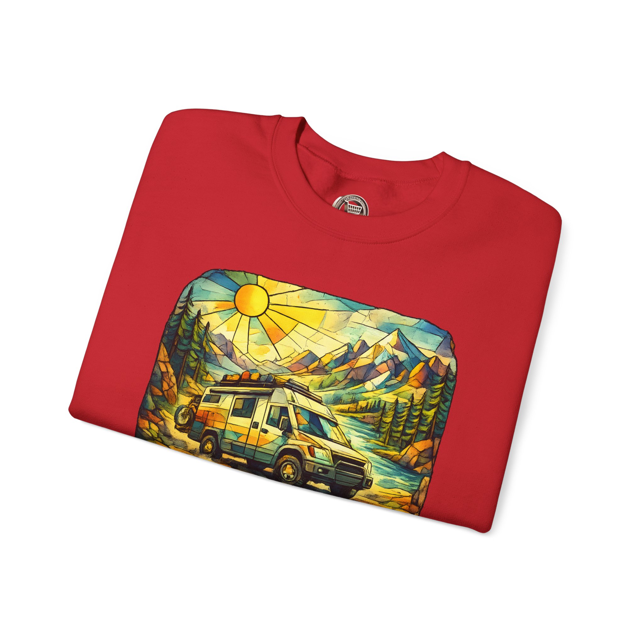 Unisex Heavy Blend™ Crewneck Sweatshirt — "Adventure More Worry Less" Design Cubic-Line