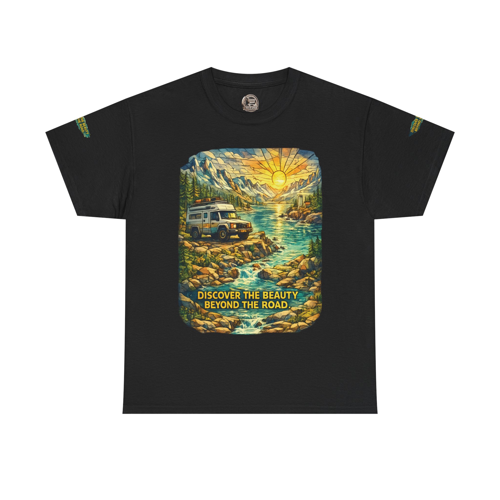 Unisex Heavy Cotton Tee — "Discover The Bieuty Beyond The Road" Design Cubic-Line