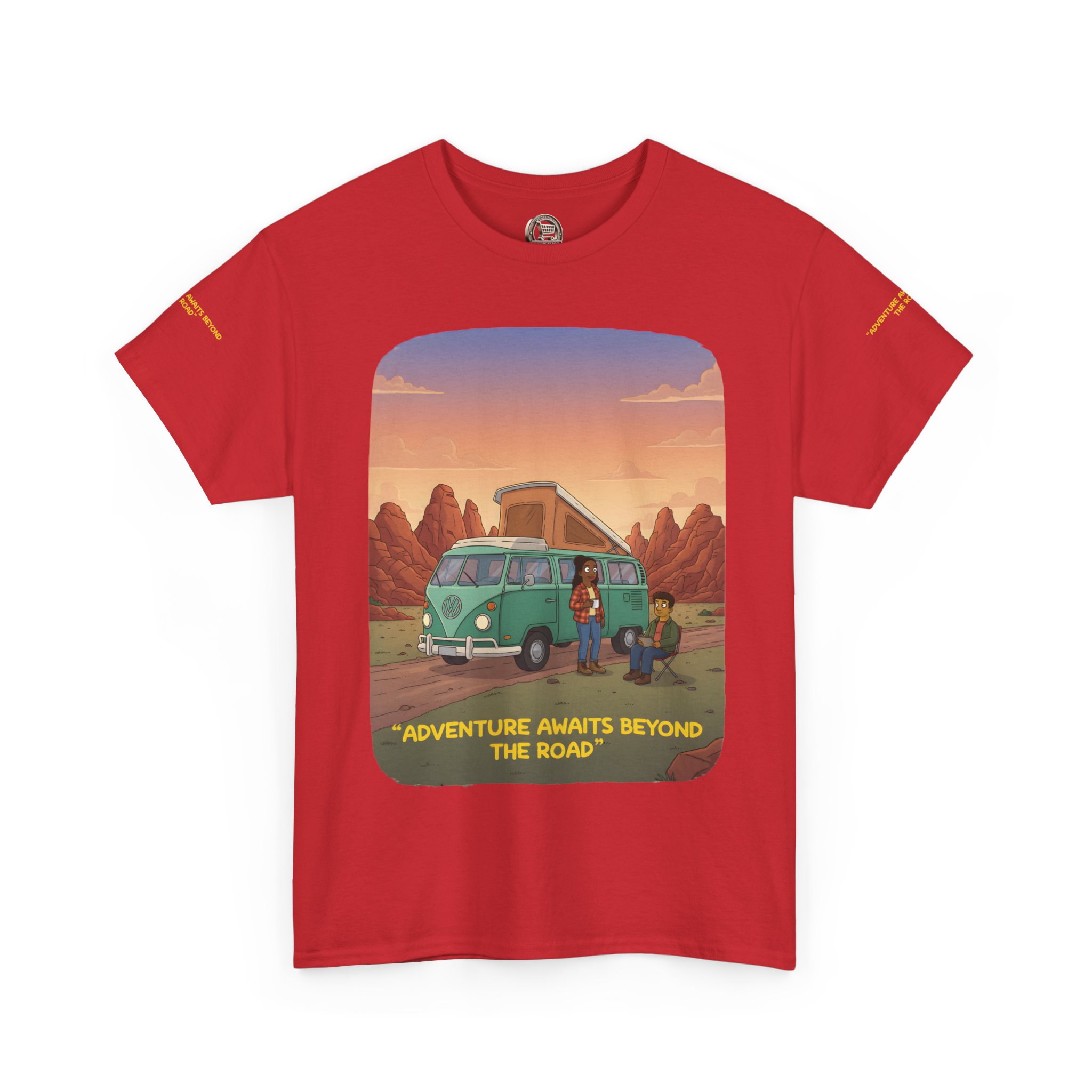 Unisex Heavy Cotton Tee — "Adventure Awaits Beyond The Road" Design Sitcom-Line