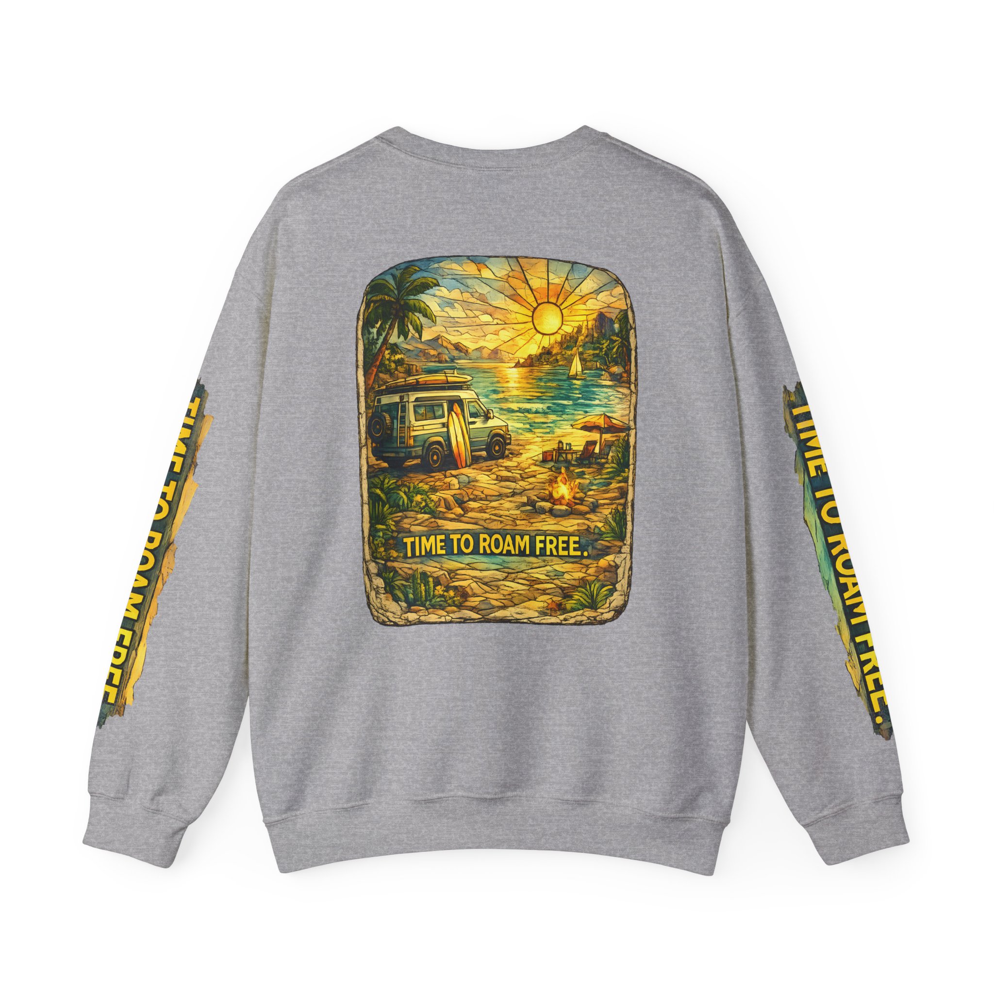 Unisex Heavy Blend™ Crewneck Sweatshirt — "Time To Roam Free" Design Cubic-Line