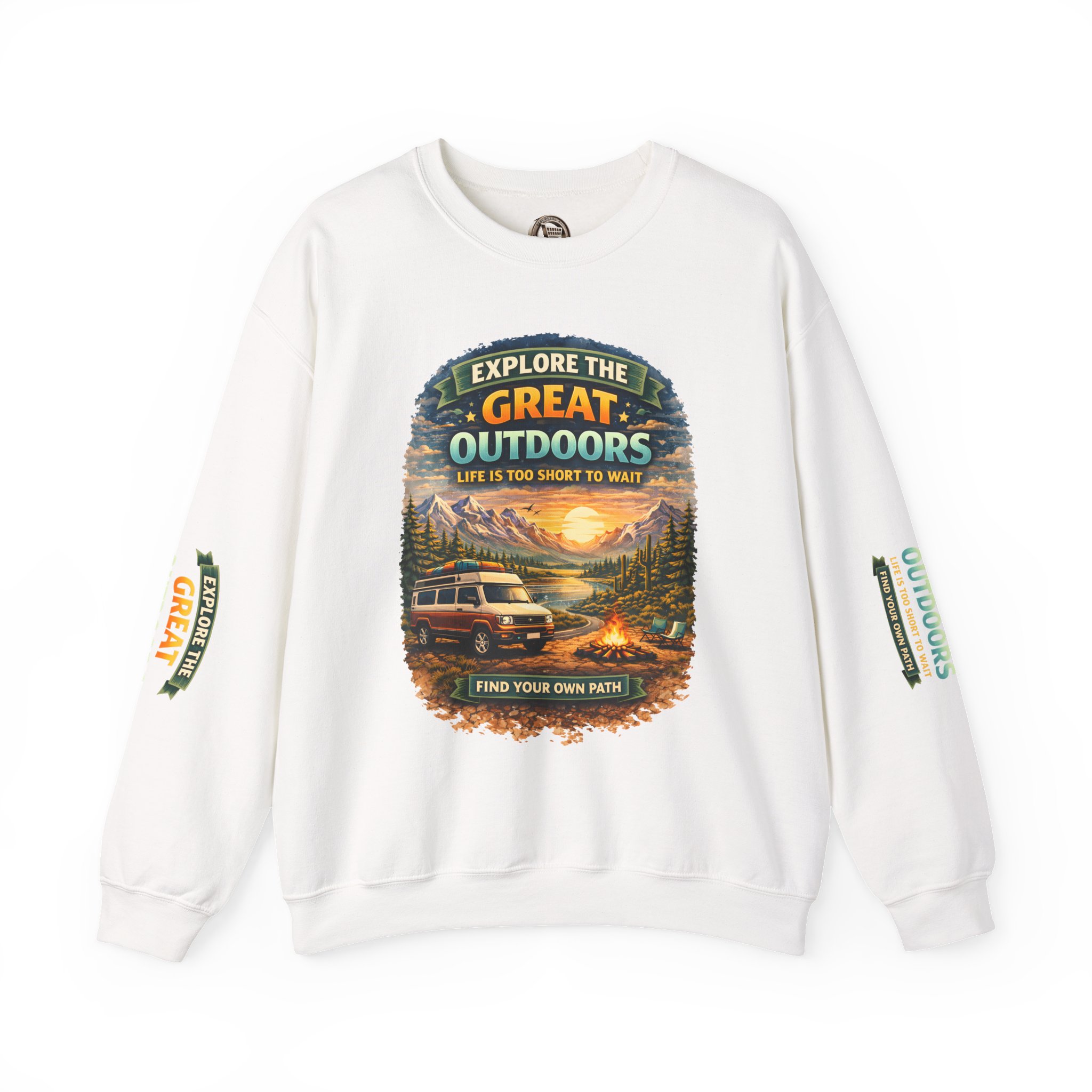 Unisex Heavy Blend™ Crewneck Sweatshirt — "Explore The Great Outdoors" Design Scenic-Line