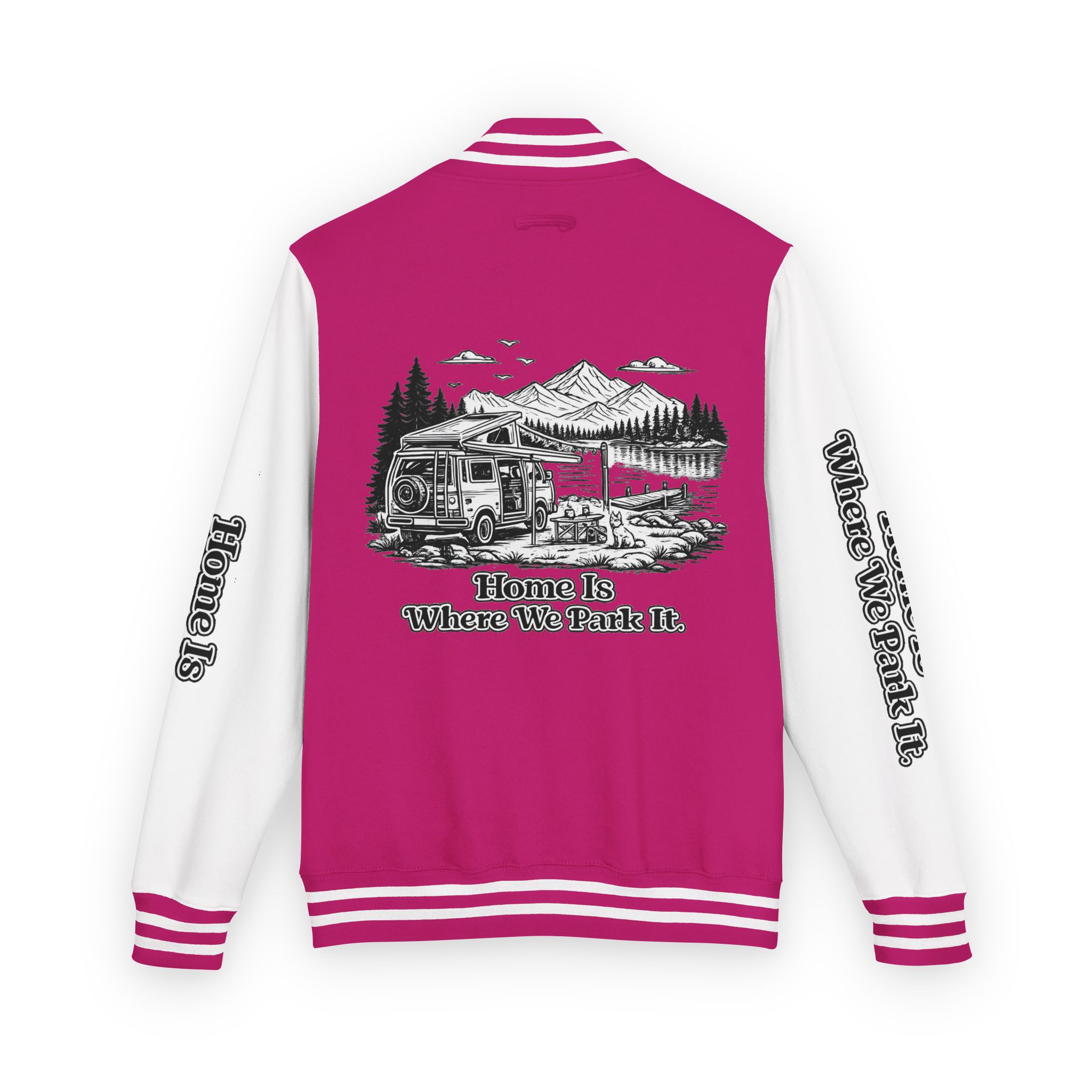 Unisex Heavyweight Letterman Jacket — "Home Is Where You Park It" Travel Varsity Coat