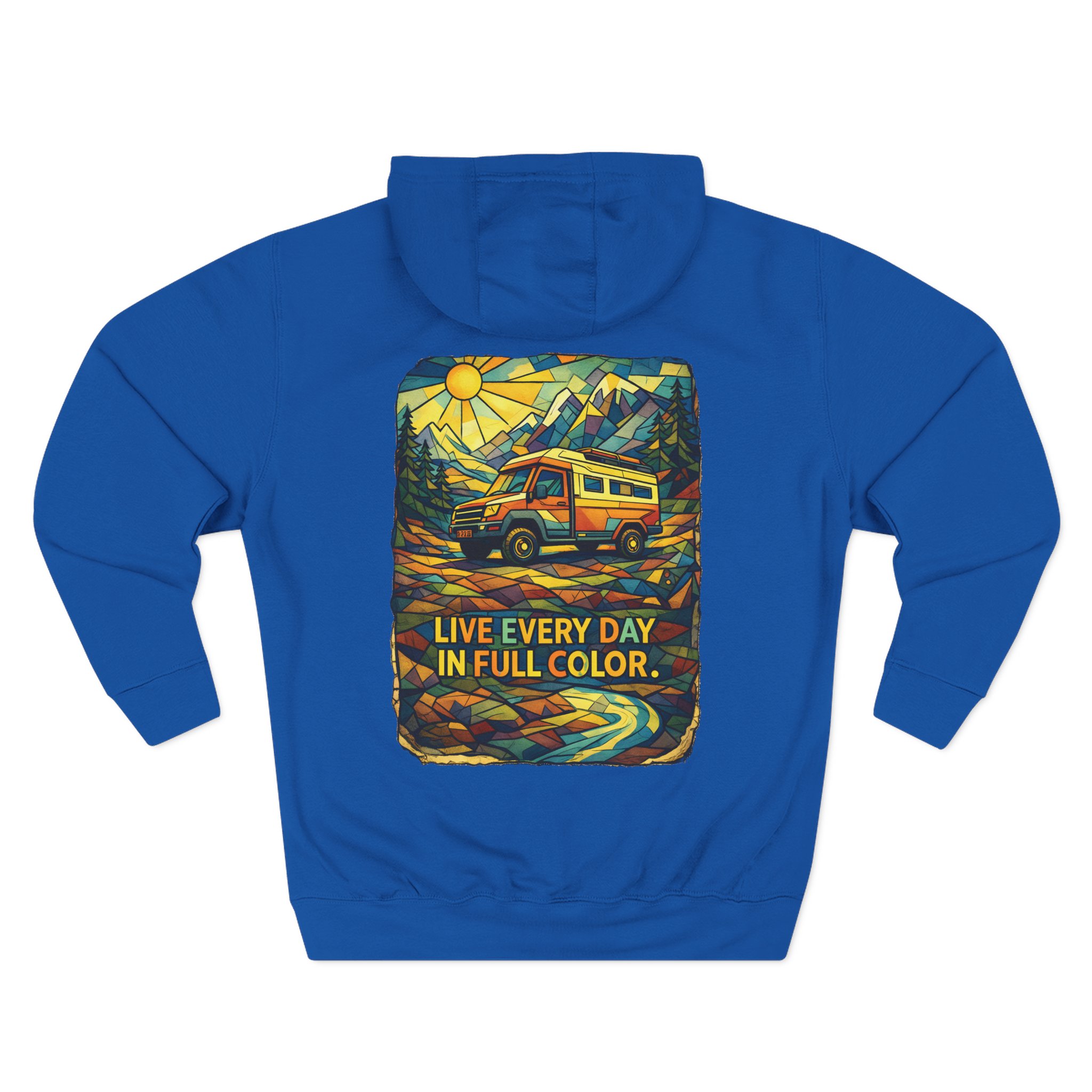 Three-Panel Fleece Hoodie - "Live Life Every Day In Full Color" Design Cubic-Line