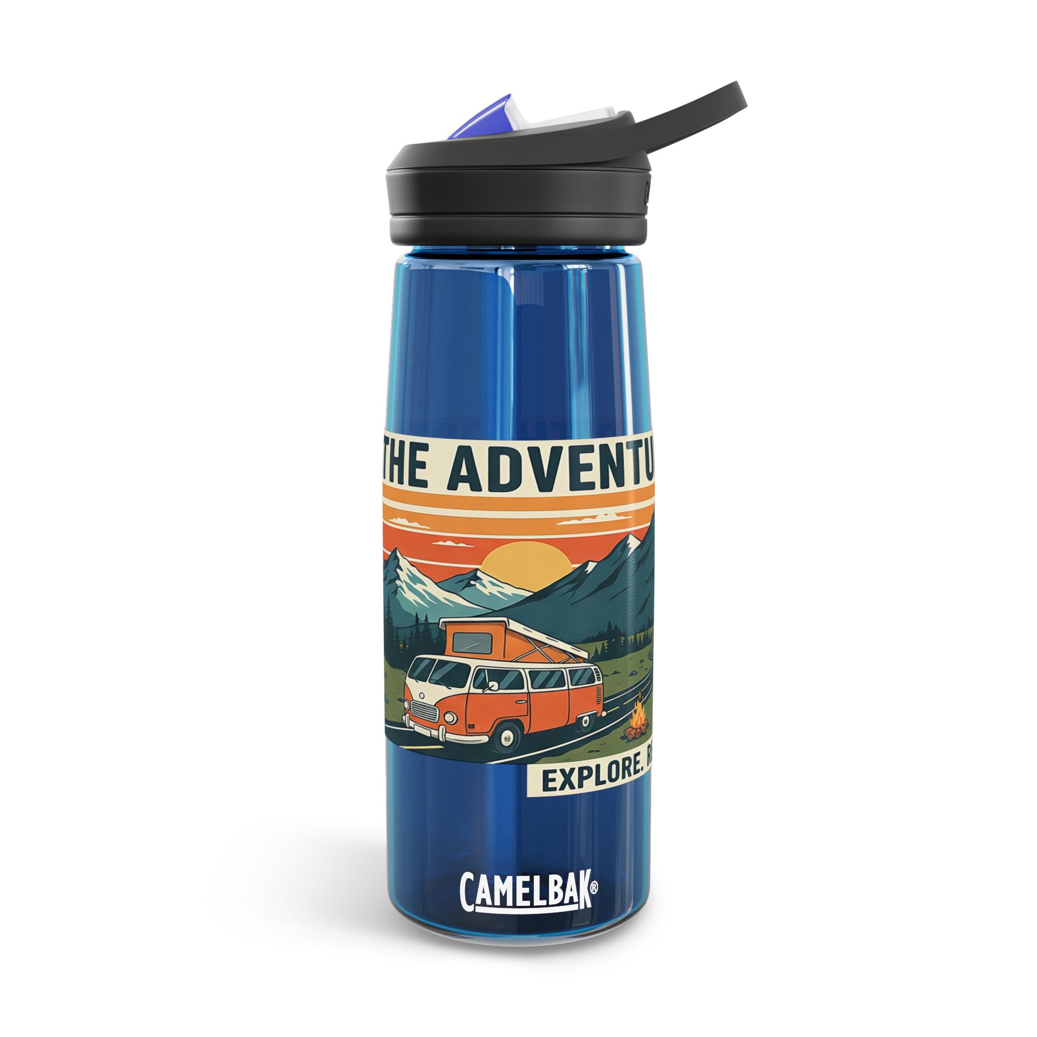 Water Bottle — 20/25oz CamelBak Eddy® | "Adventure Is Out There " Retro Mountain & Van Camping Design