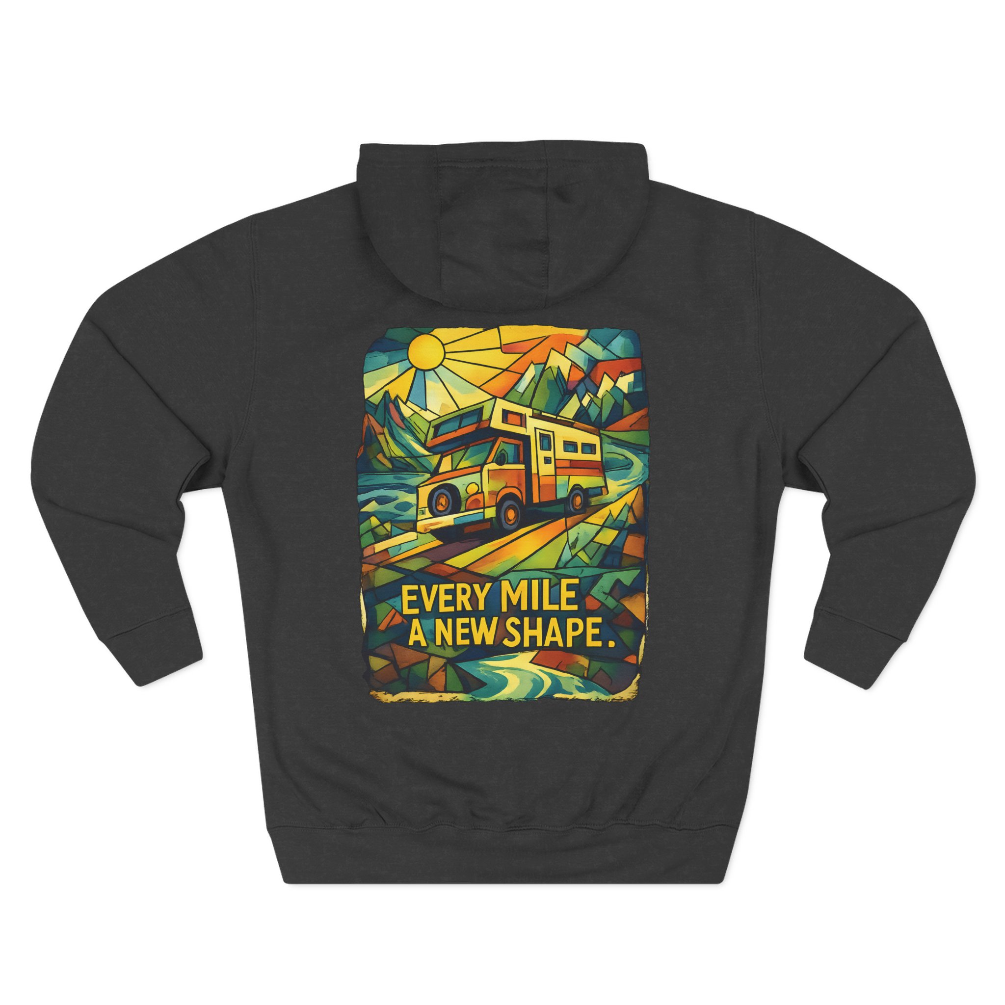 Three-Panel Fleece Hoodie - "Every Mile A New Shape" Design Cubic-Line