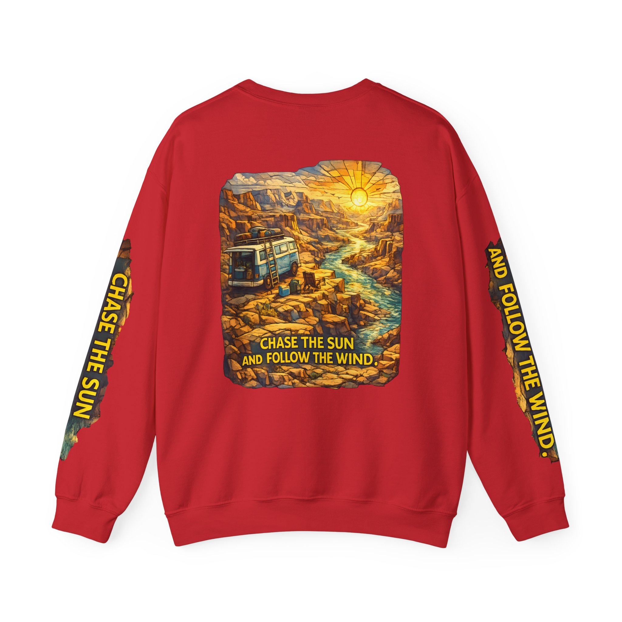7088670928688910972_2048.jpeg Unisex Heavy Blend™ Crewneck Sweatshirt — "Chase The Sun And Follow The Wind" Design Cubic-Line
