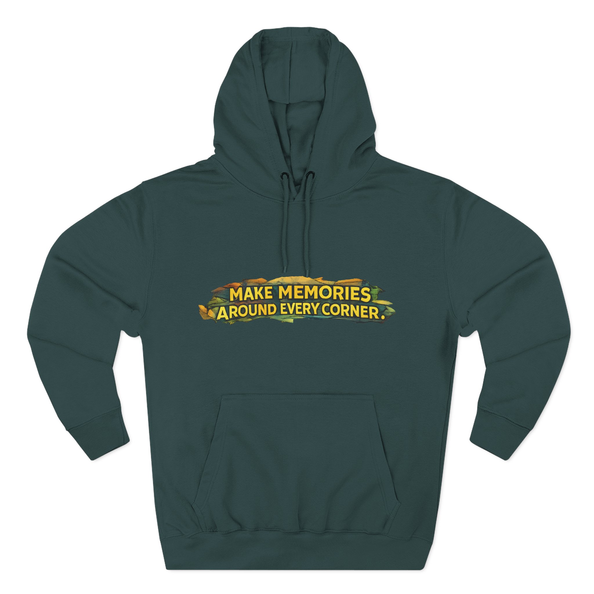 Three-Panel Fleece Hoodie - "Make Memories Around Every Corner" Design Cubic-Line