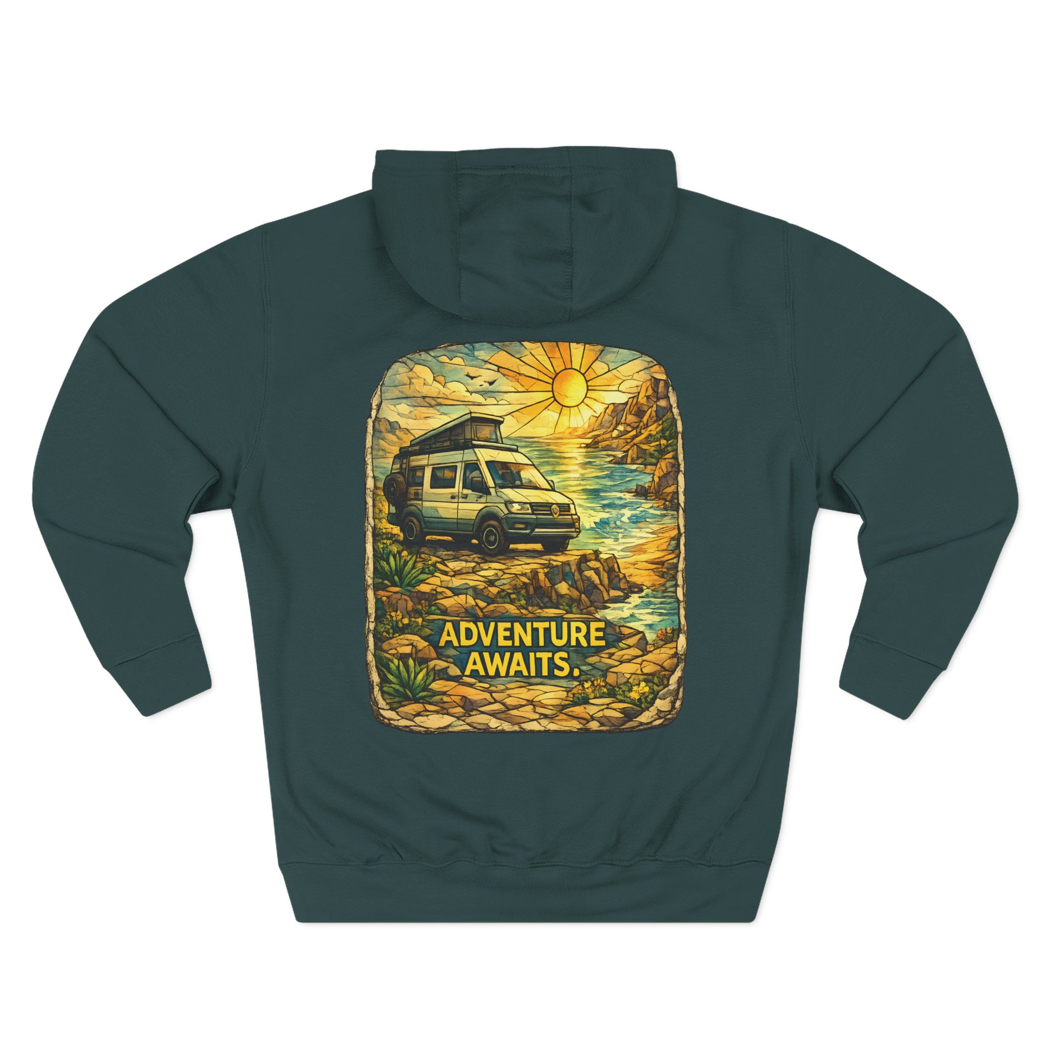 Three-Panel Fleece Hoodie - "Adventure Awaits" Design Cubic-Line