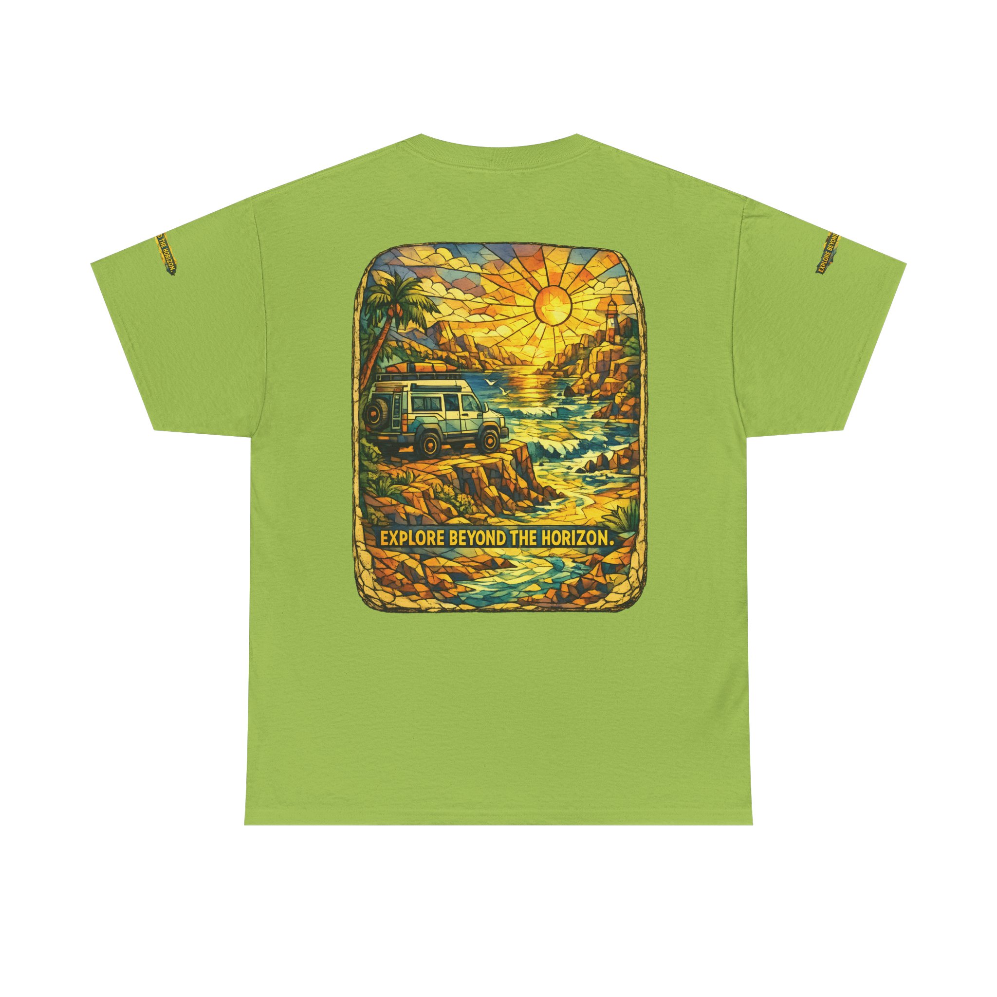Unisex Heavy Cotton Tee — "Explore Beyond The Horizon" Design Cubic-Line