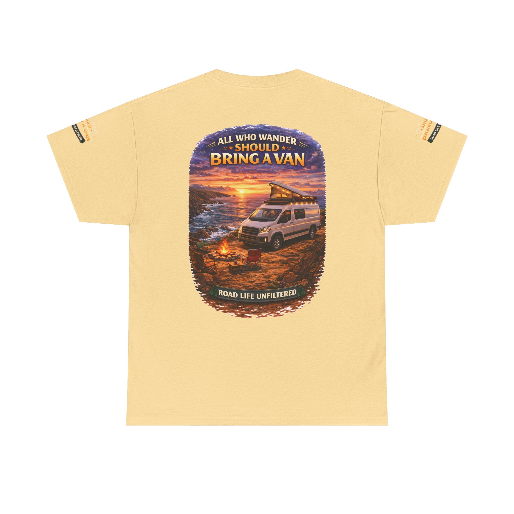 Unisex Heavy Cotton Tee — "All Who wander Should Bring A Van" Design Scenic-Line
