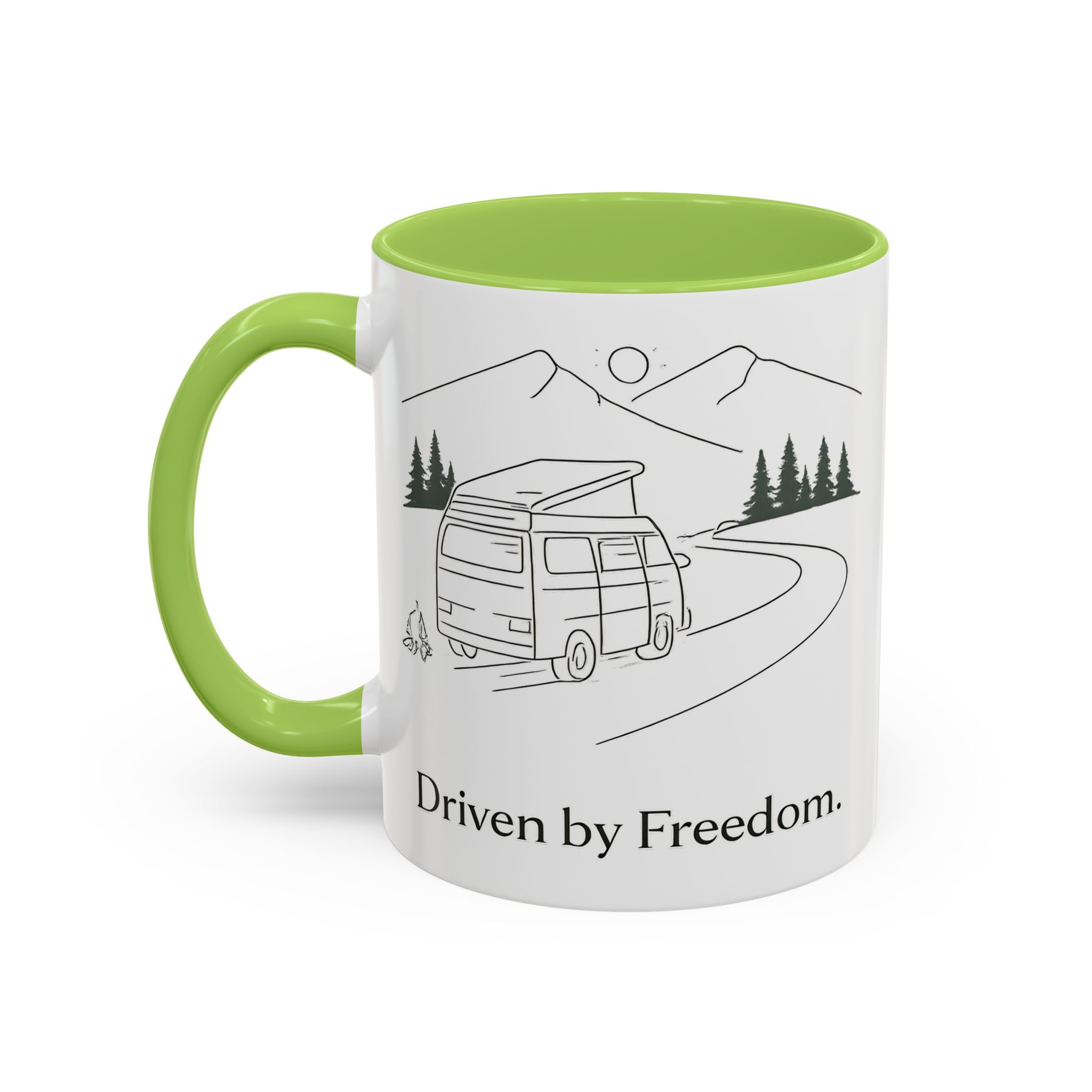 Accent Coffee Mug (11, 15oz) — "Driven By Freedom" Design Minimal-Line