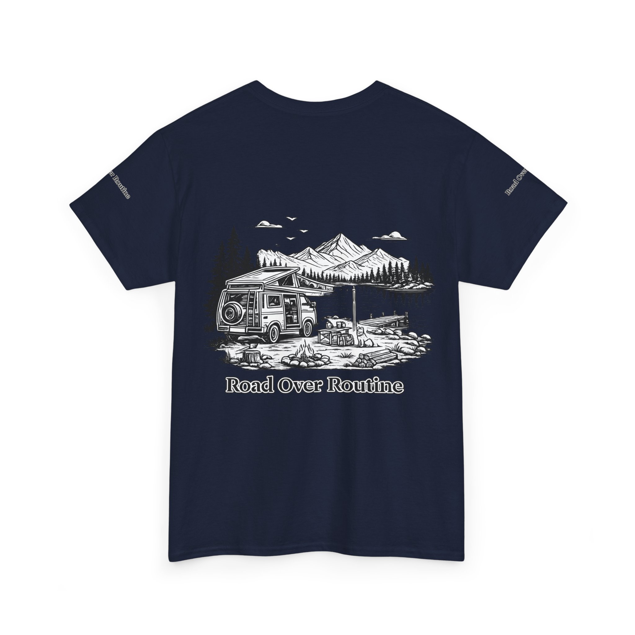 Unisex Heavy Cotton Tee — "Road Over Routine" Design Minimal-Line