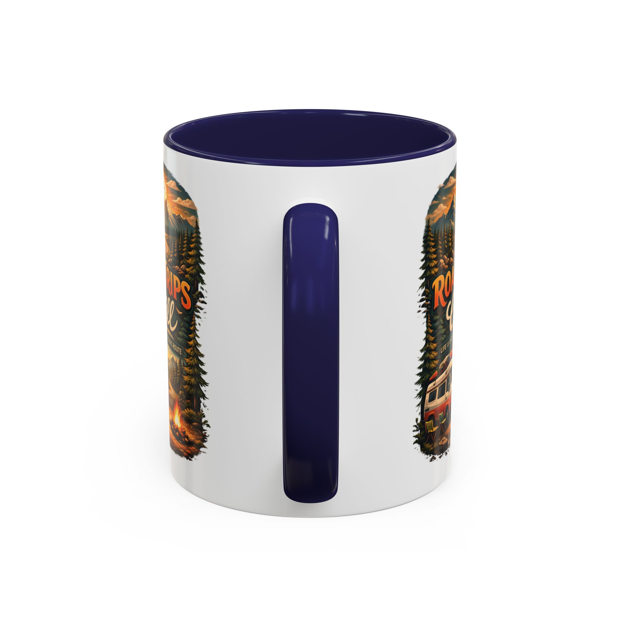 Accent Coffee Mug (11, 15oz) — "Road Trips & Chill" Design Scenic-Line
