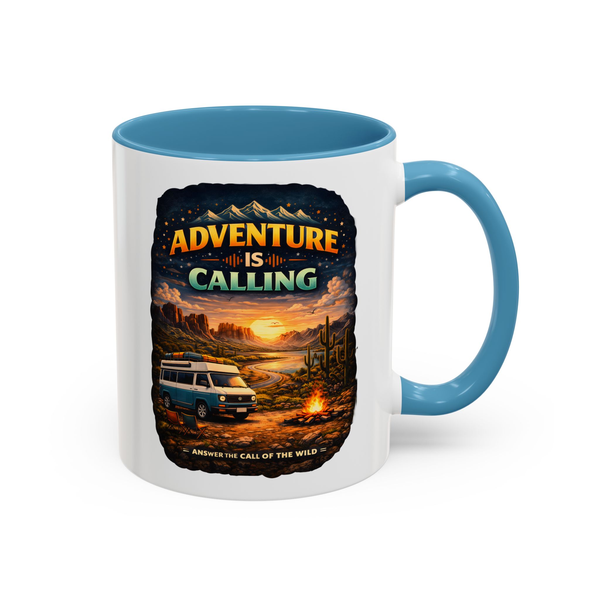 Accent Coffee Mug (11, 15oz) — "Adventure Is Calling" Design Scenic-Line