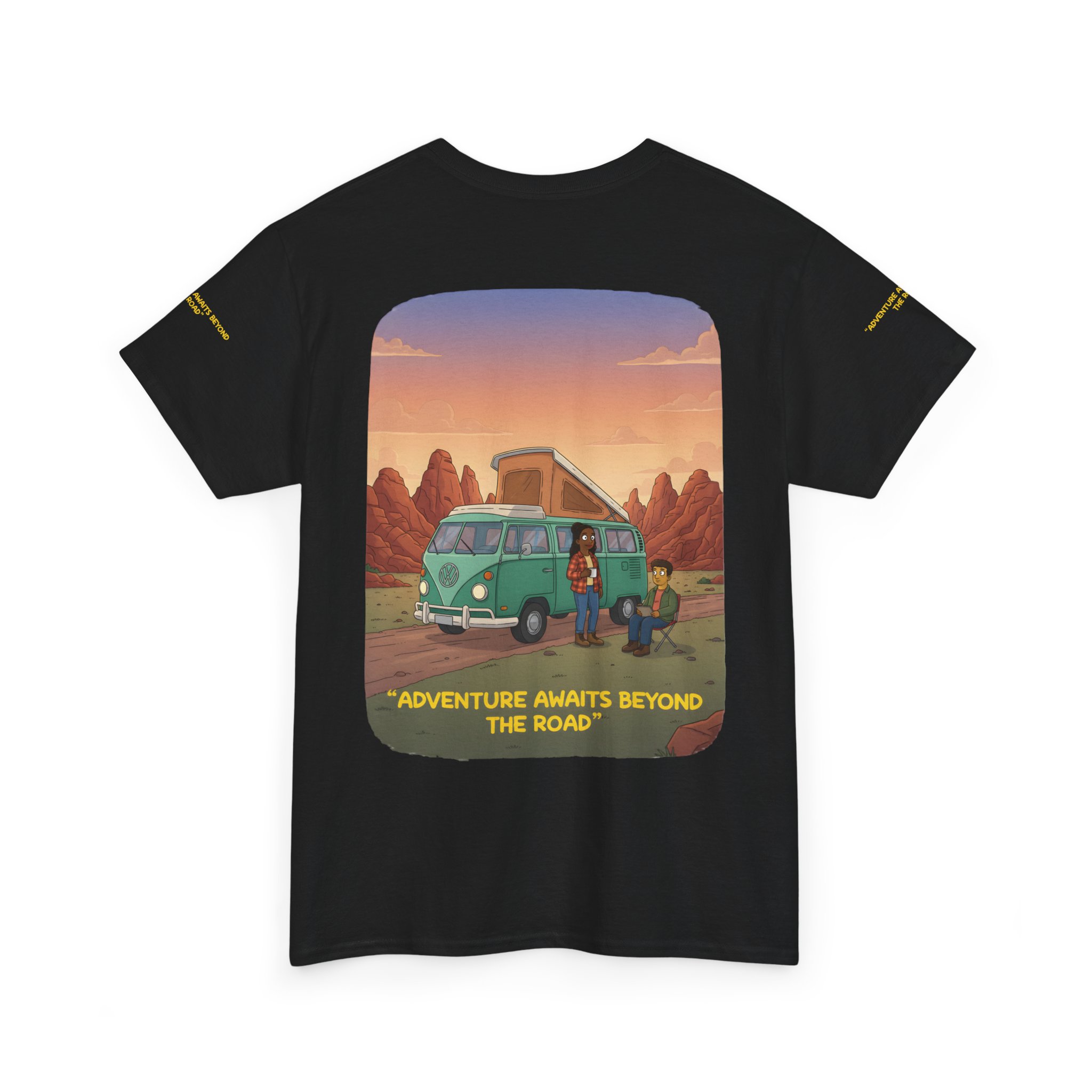Unisex Heavy Cotton Tee — "Adventure Awaits Beyond The Road" Design Sitcom-Line