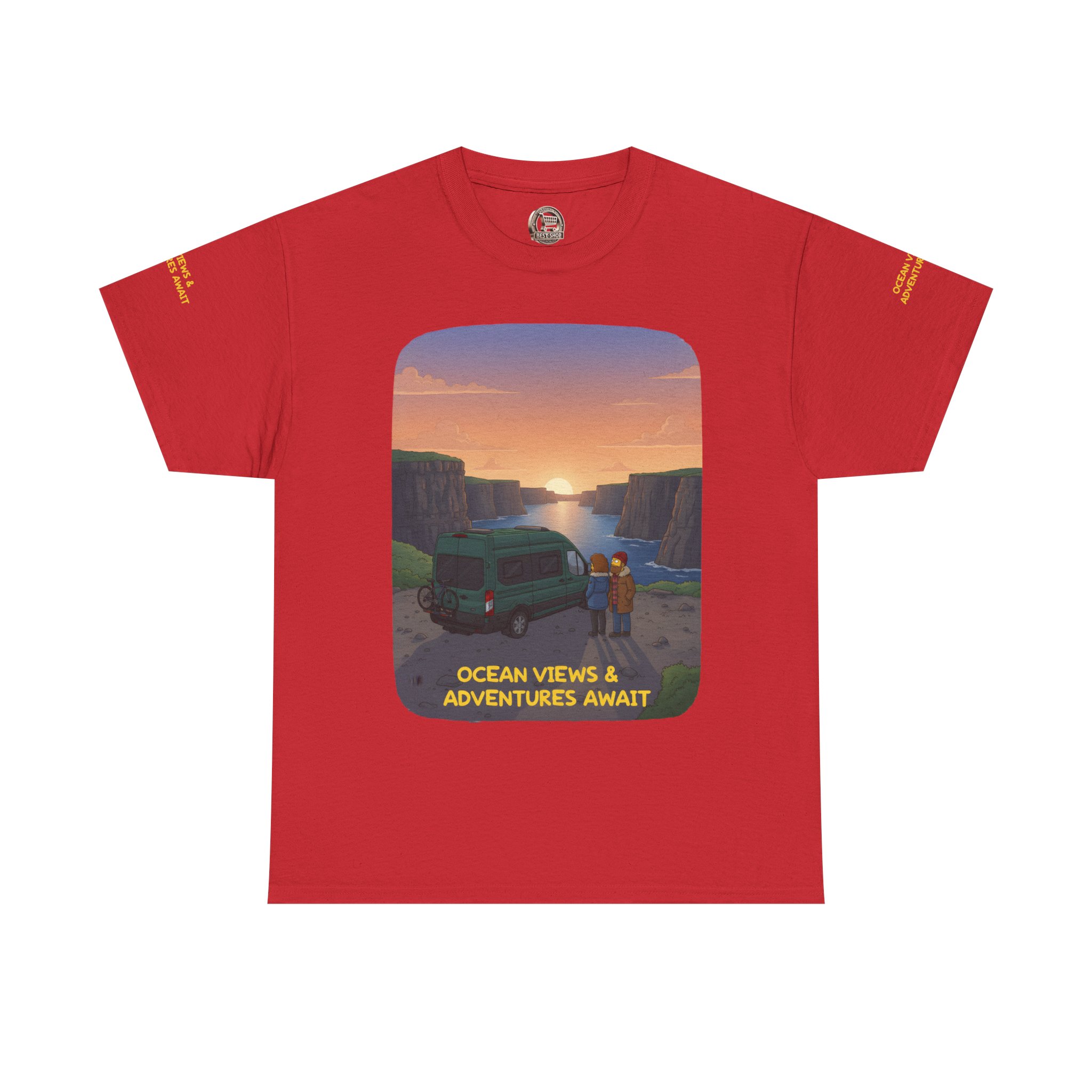 Unisex Heavy Cotton Tee — "Ocean Views-Adventures Awaits" Design Sitcom-Line
