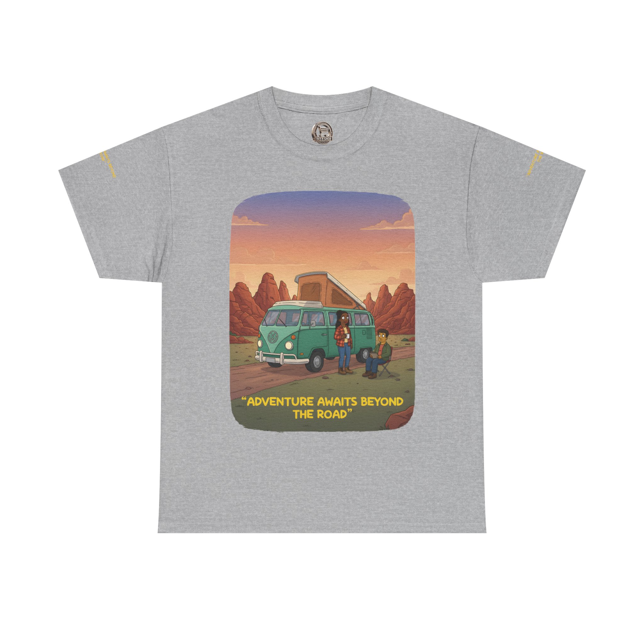 Unisex Heavy Cotton Tee — "Adventure Awaits Beyond The Road" Design Sitcom-Line