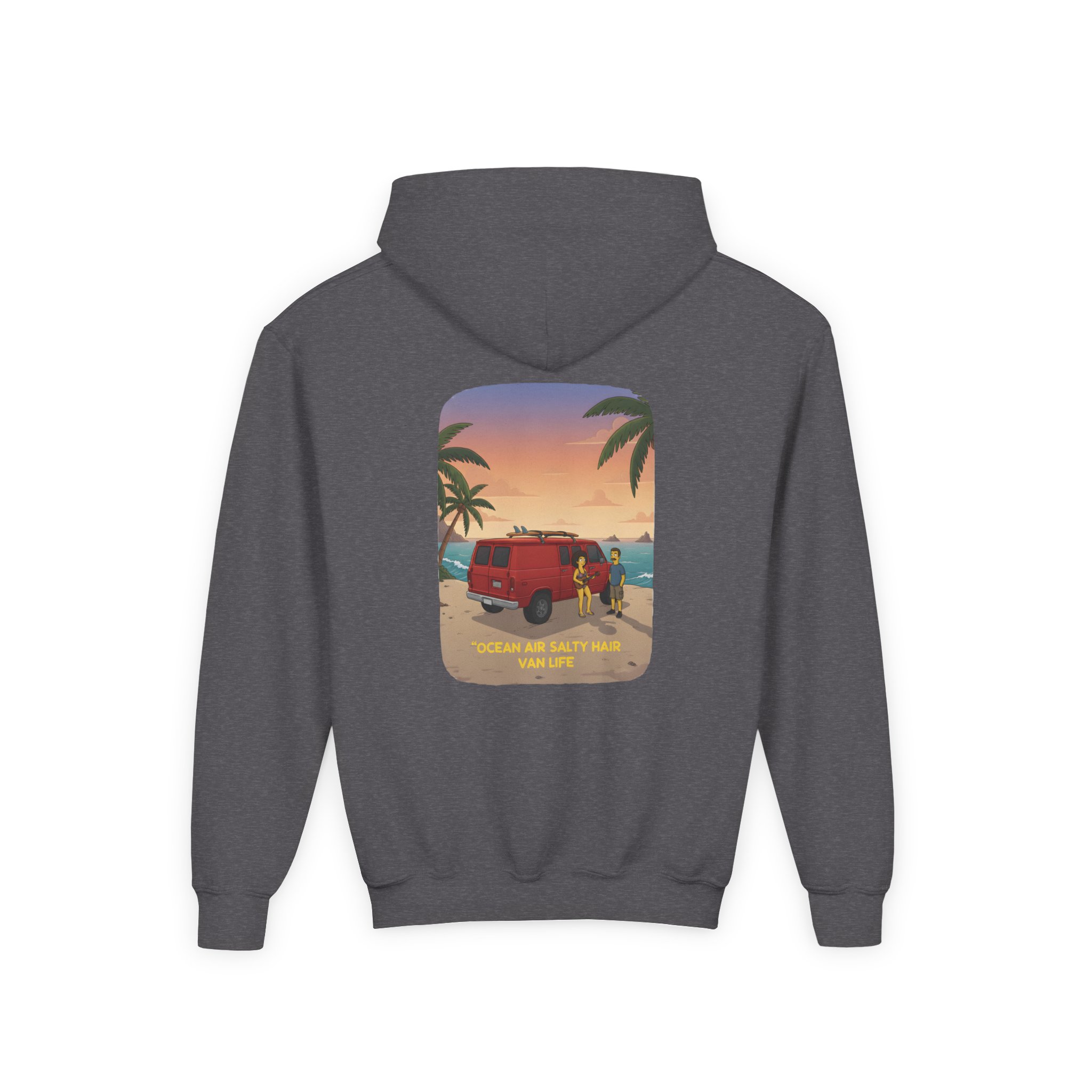 7116287890330100276_2048.jpeg Youth Hoodie(Gildan) – "Ocean Air Salty Hair Van Life" (Design Sitcom-Line)