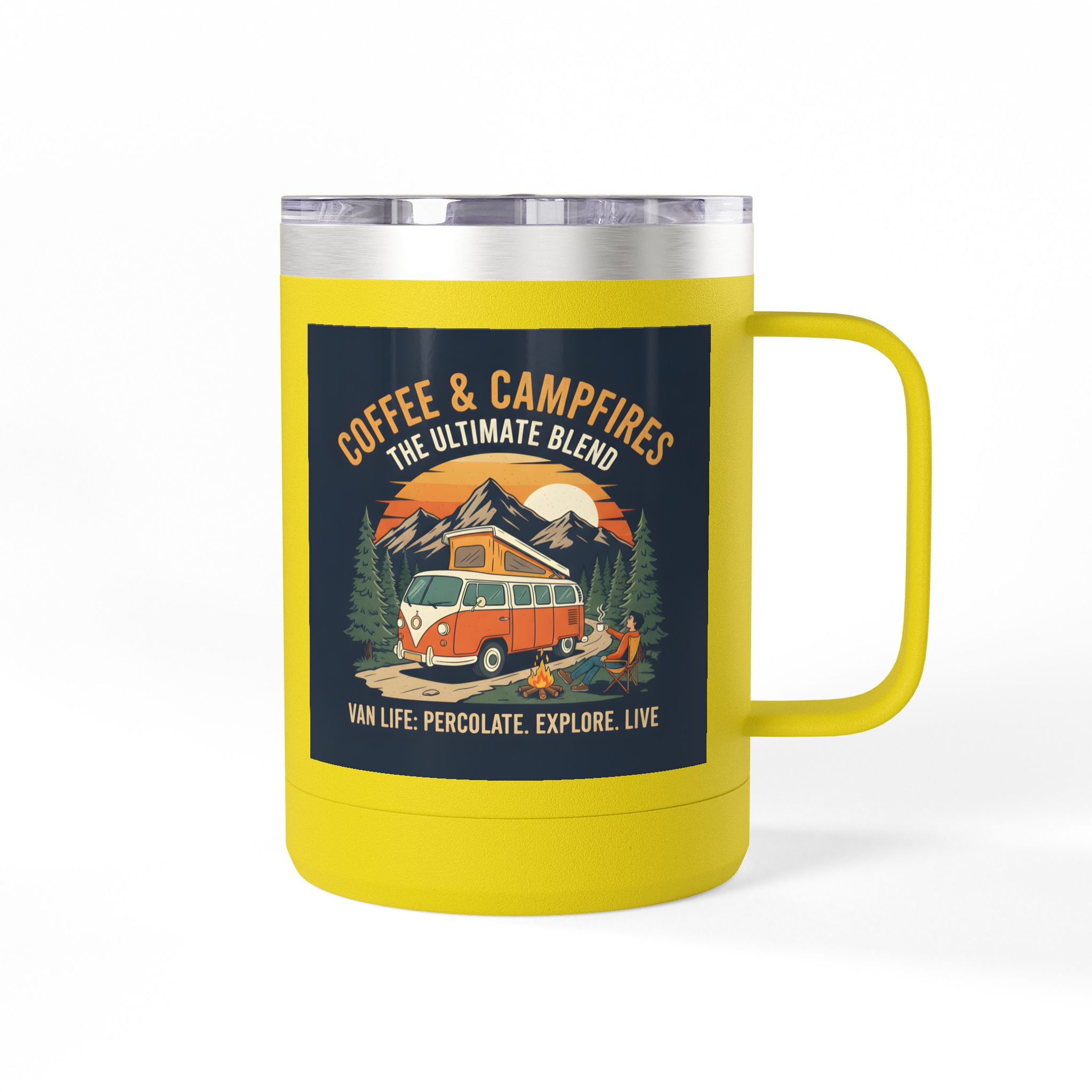 Coffee Mug Tumbler, 15oz — “Coffee & Campfires: The Ultimate Blend”