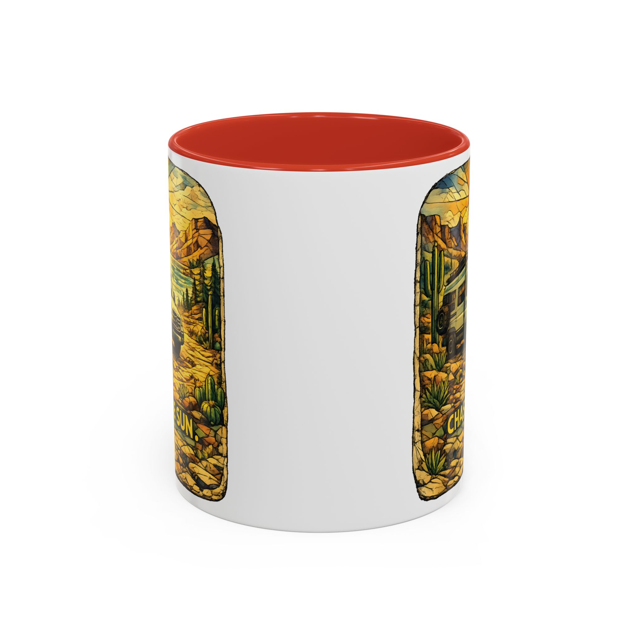 Accent Coffee Mug (11, 15oz) — "Chase The Sun" Design Cubic-Line