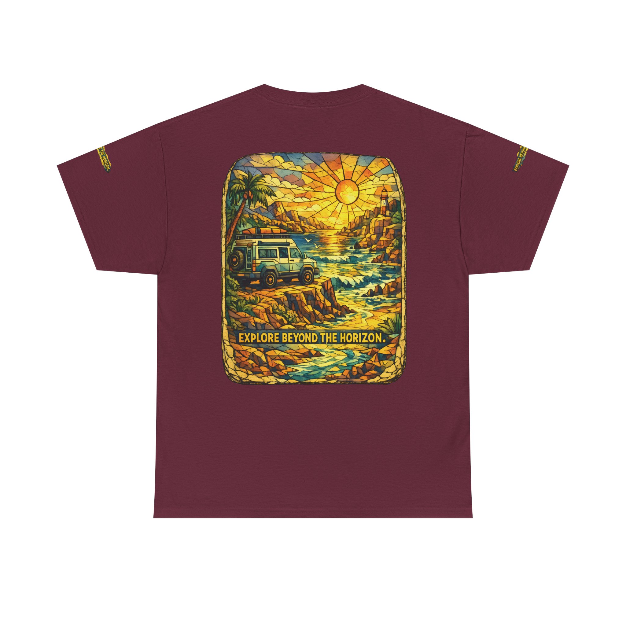 Unisex Heavy Cotton Tee — "Explore Beyond The Horizon" Design Cubic-Line