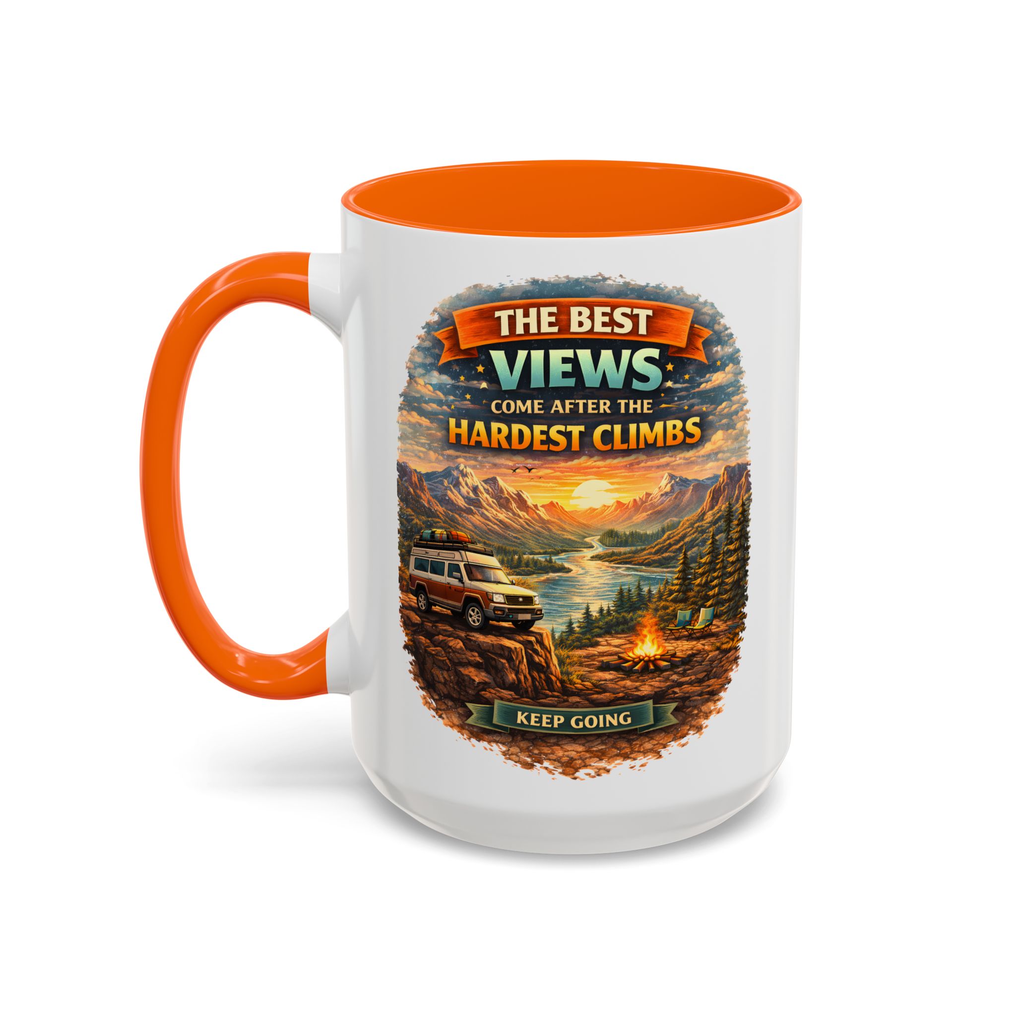 Accent Coffee Mug (11, 15oz) — "The Best Views" Design Scenic-Line