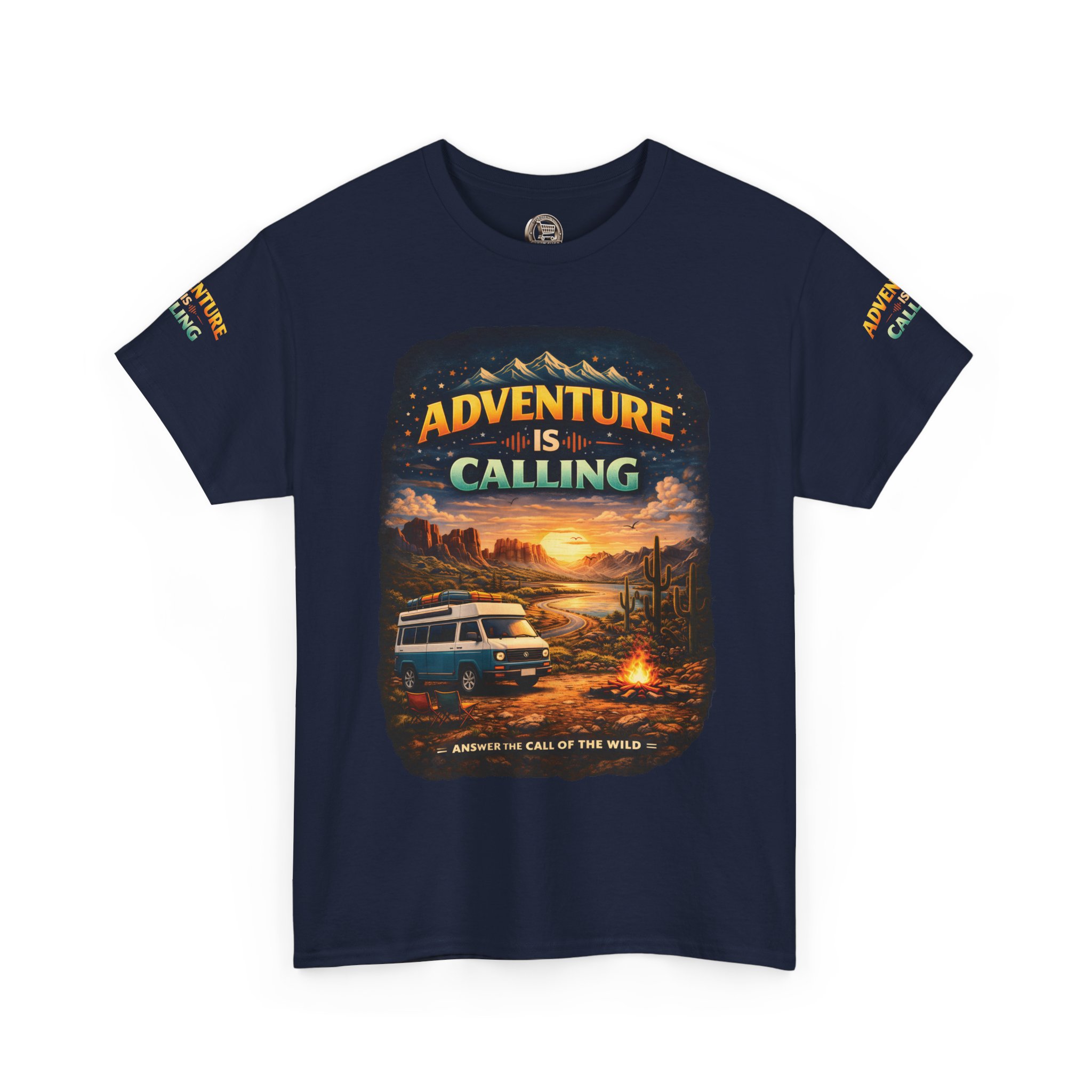 Unisex Heavy Cotton Tee — "Adventure Is Calling" Design Scenic-Line