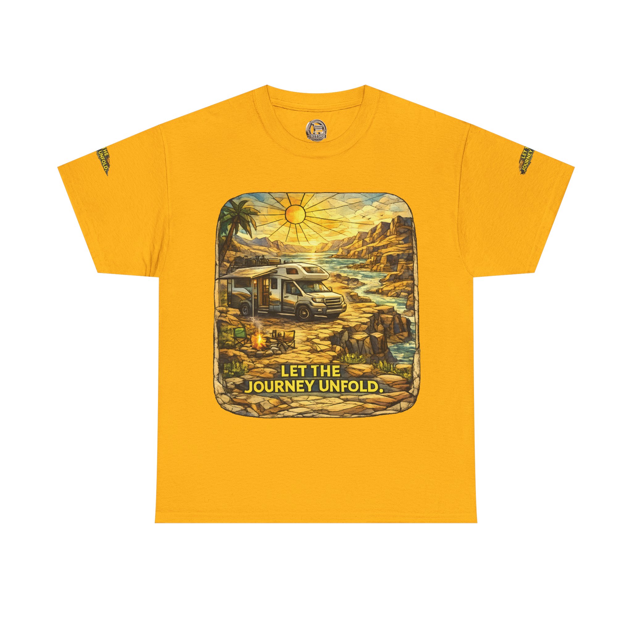 Unisex Heavy Cotton Tee — "Let The Journey Unfold" Design Cubic-Line